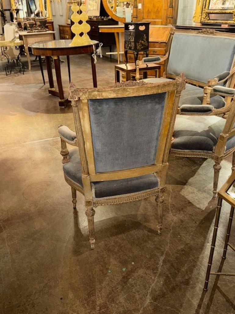 19th Century French Carved and Painted Louis XVI Painted Armchairs For Sale 4