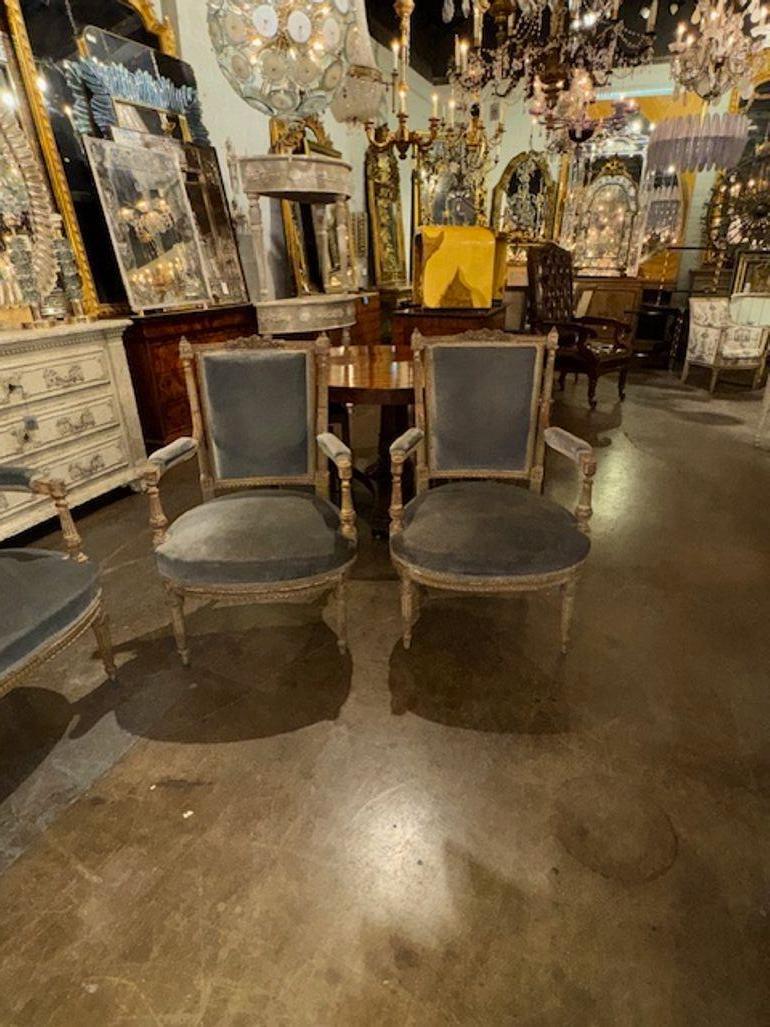 19th Century French Carved and Painted Louis XVI Painted Armchairs For Sale 5