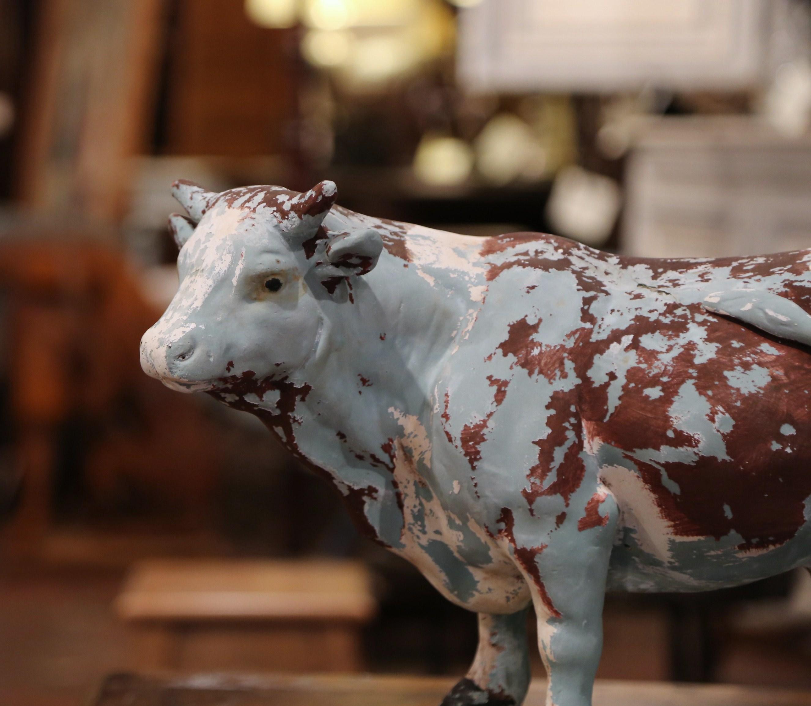 Hand-Painted 19th Century French Carved and Painted Paper Mâché Cow Sculpture