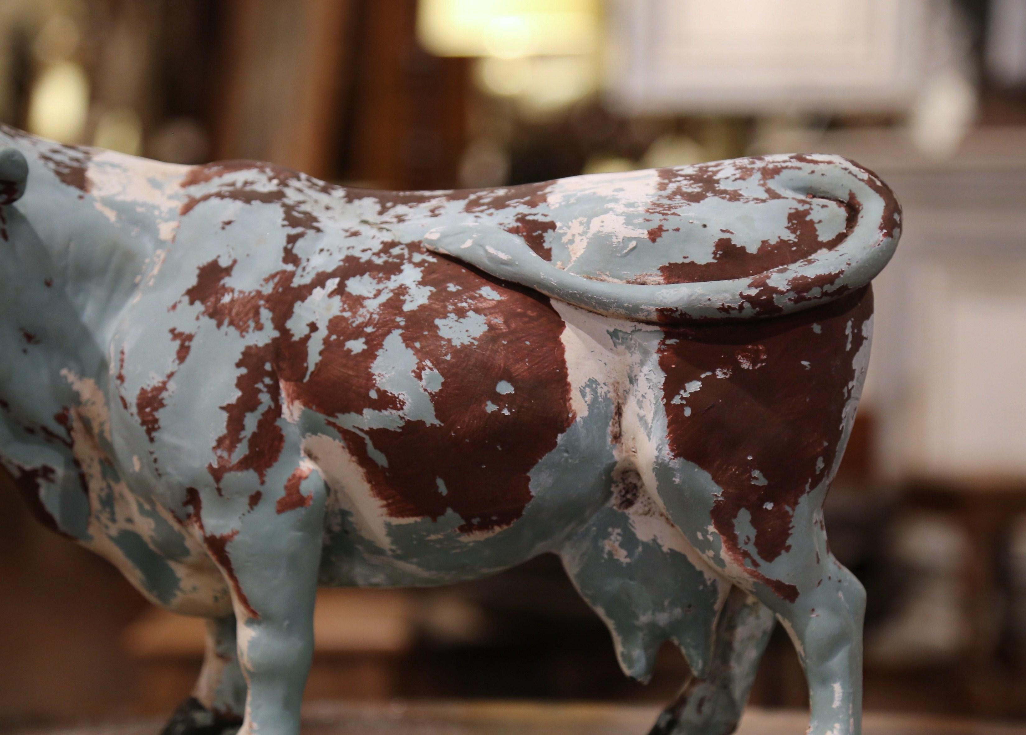 19th Century French Carved and Painted Paper Mâché Cow Sculpture In Excellent Condition In Dallas, TX