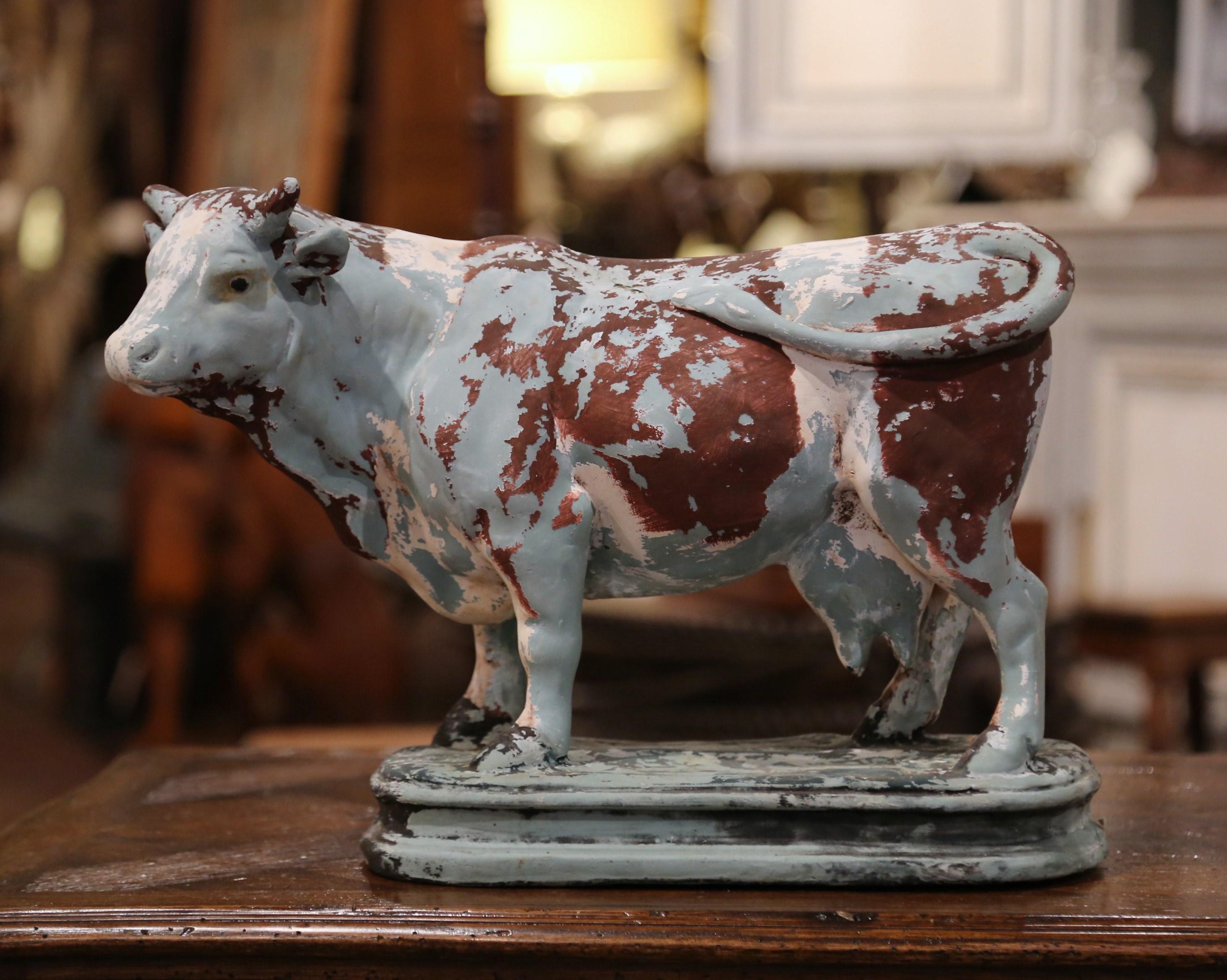 19th Century French Carved and Painted Paper Mâché Cow Sculpture 1