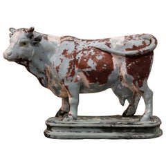 19th Century French Carved and Painted Paper Mâché Cow Sculpture