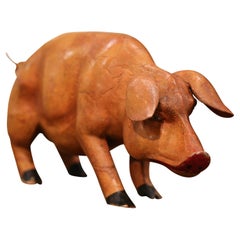 19th Century French Carved and Painted Pig Sculpture