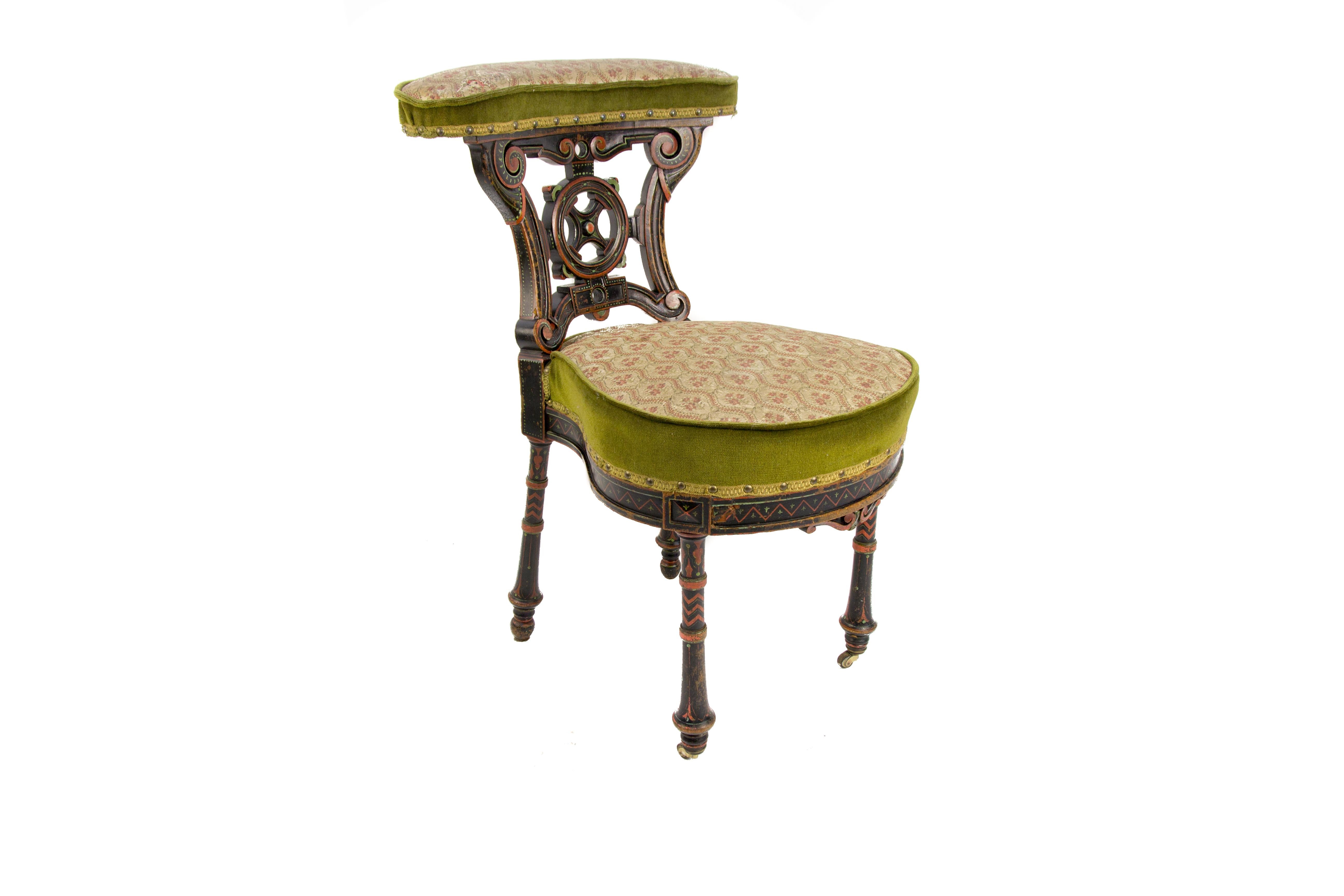 A very decorative, hand-carved and painted French chair, smoking chair, called in France 