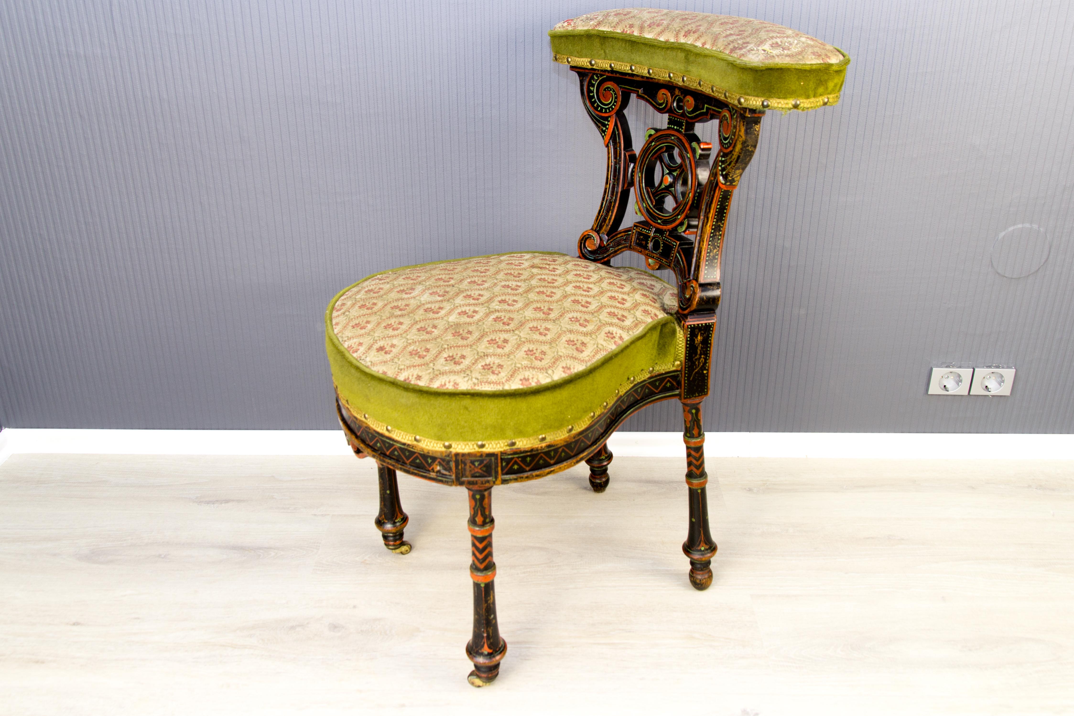 Fabric 19th Century French Carved and Painted Chair
