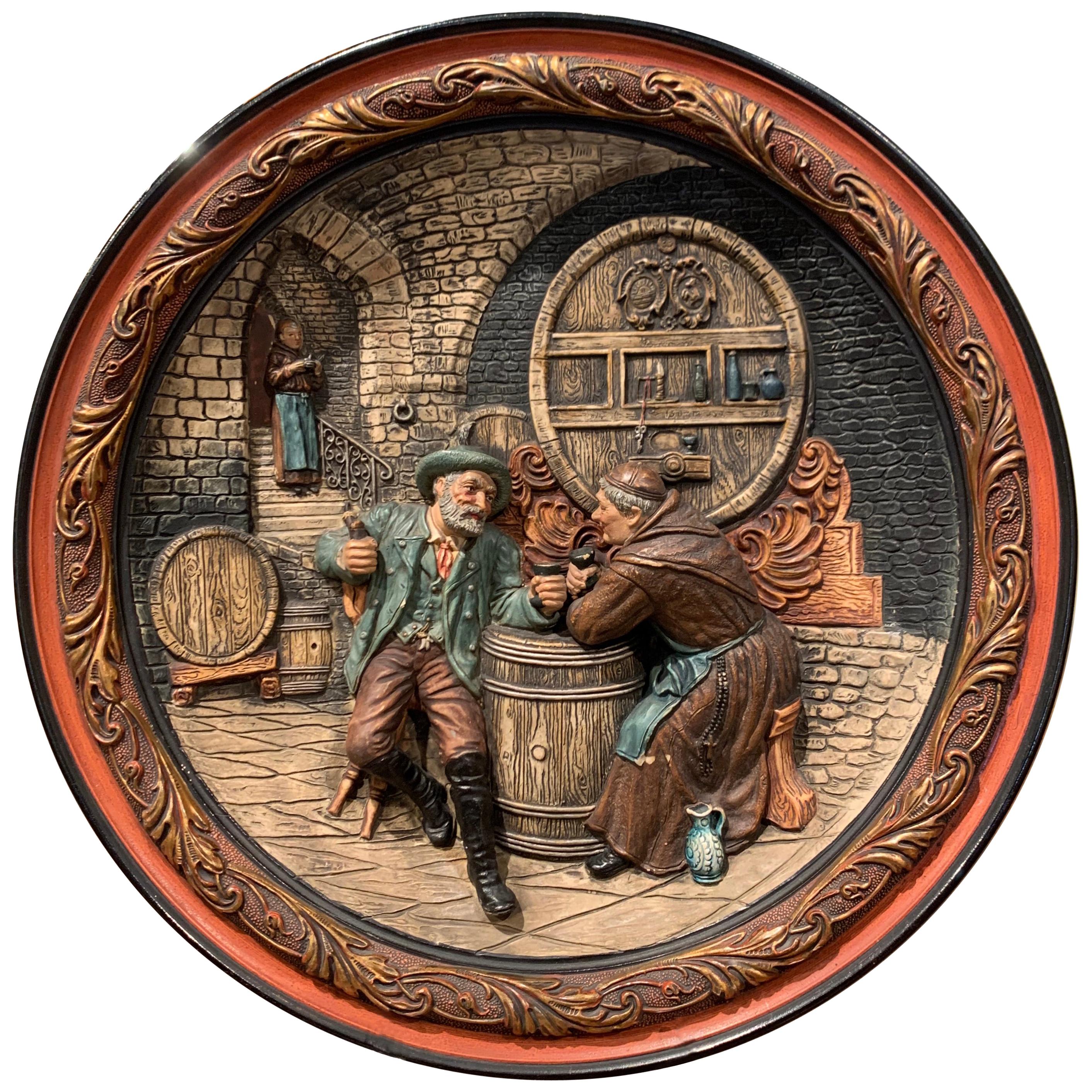 19th Century French Carved and Painted Terracotta Wine Cellar Wall