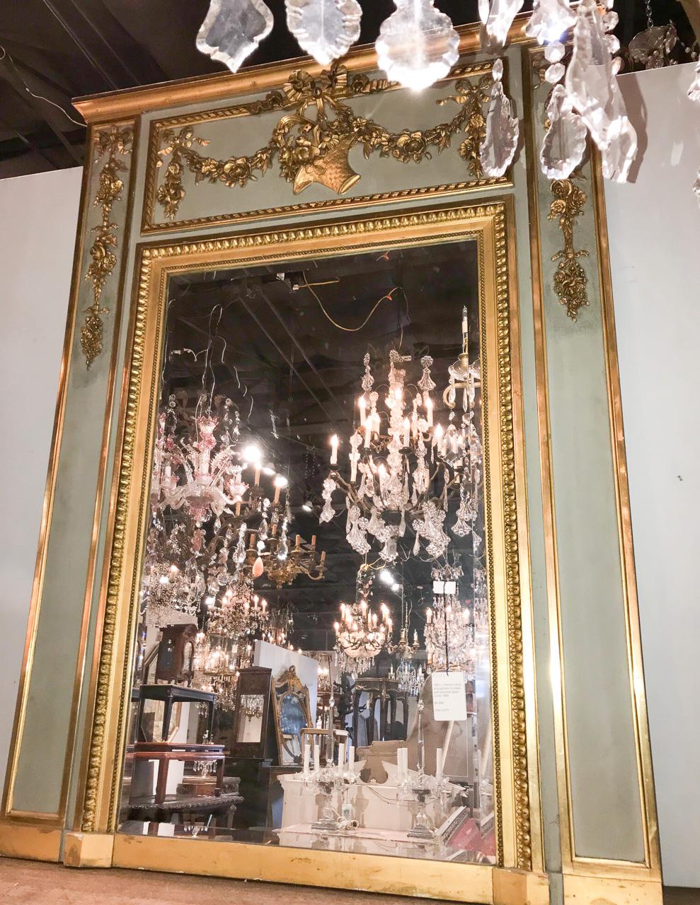 19th Century French Carved and Painted Trumeau Mirror In Good Condition In Dallas, TX