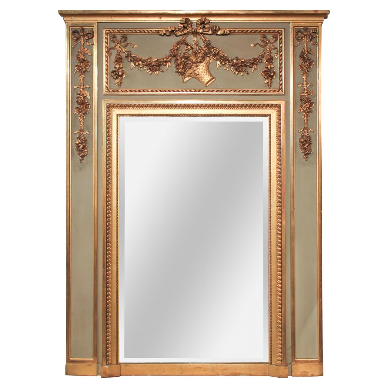 19th Century French Carved and Painted Trumeau Mirror