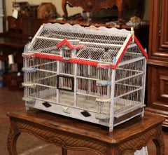 19th Century French Carved and Wired Hand Painted Birdcage