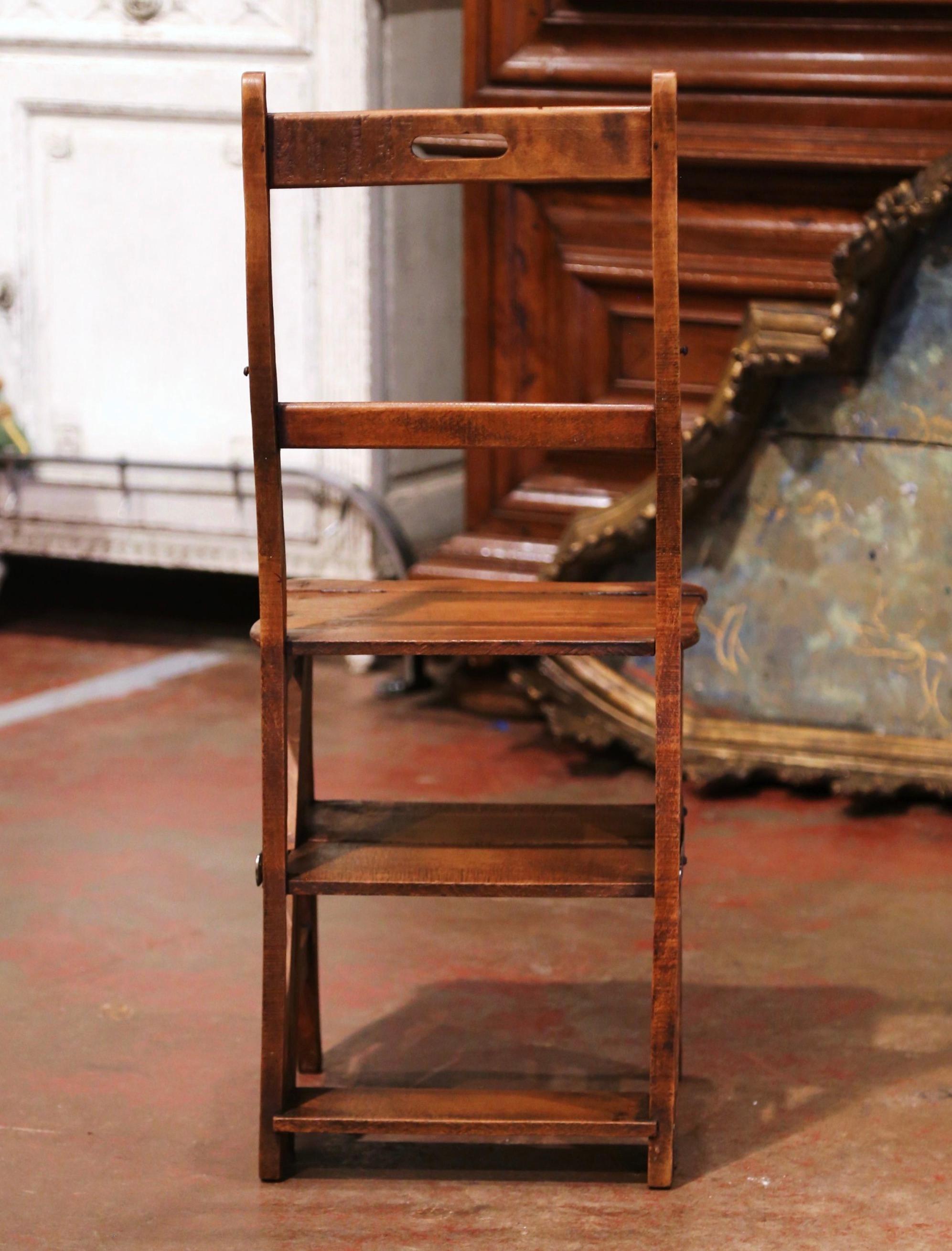 19th Century French Carved Beech Wood Chair Folding Step Ladder 5