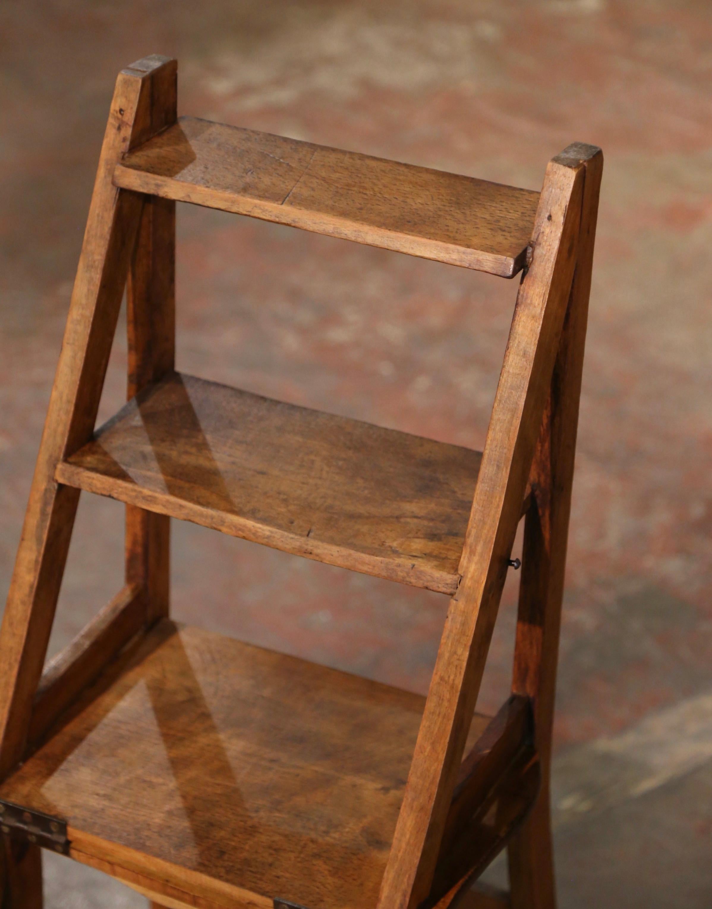 19th Century French Carved Beech Wood Chair Folding Step Ladder For Sale 3