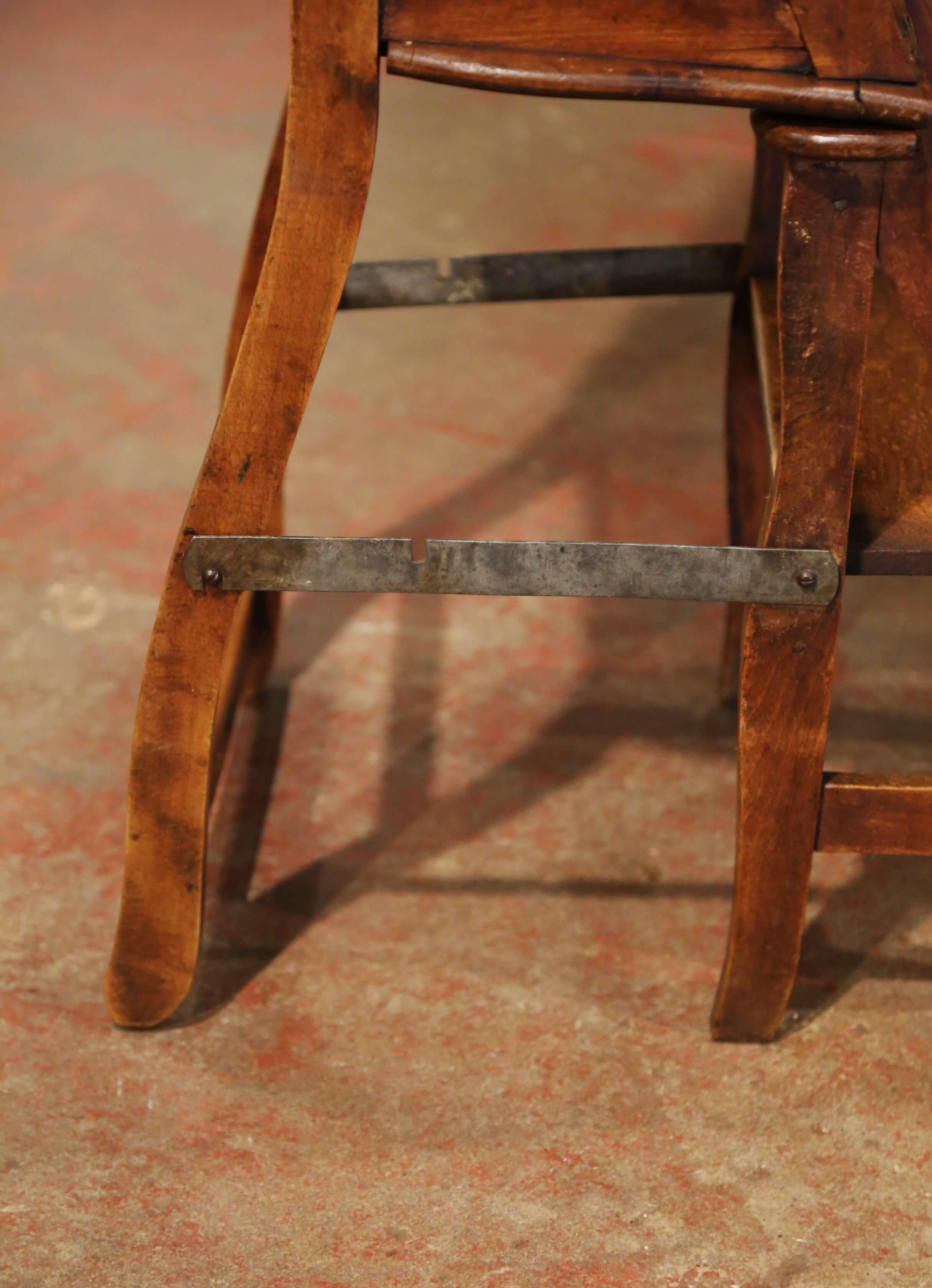 19th Century French Carved Beech Wood Chair Folding Step Ladder 10