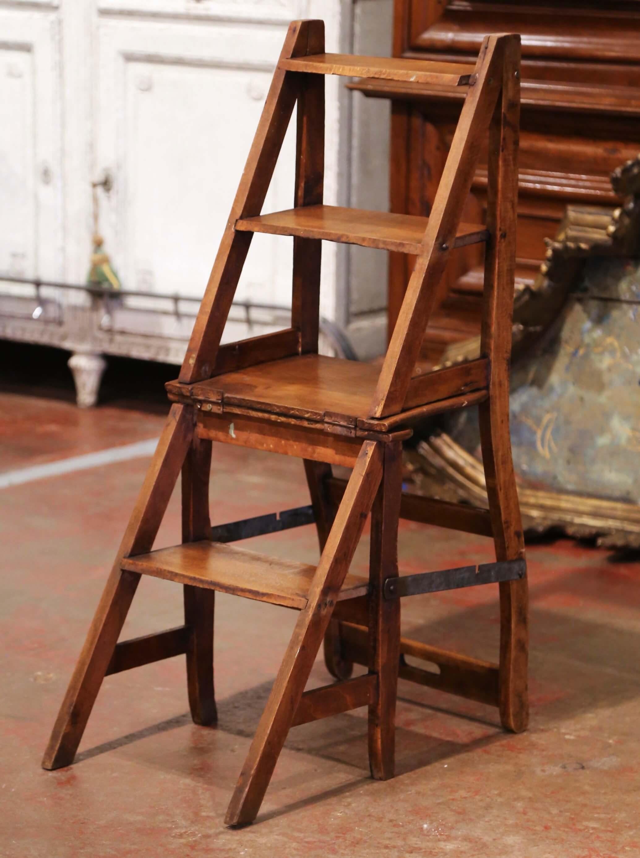 antique folding library ladder chair