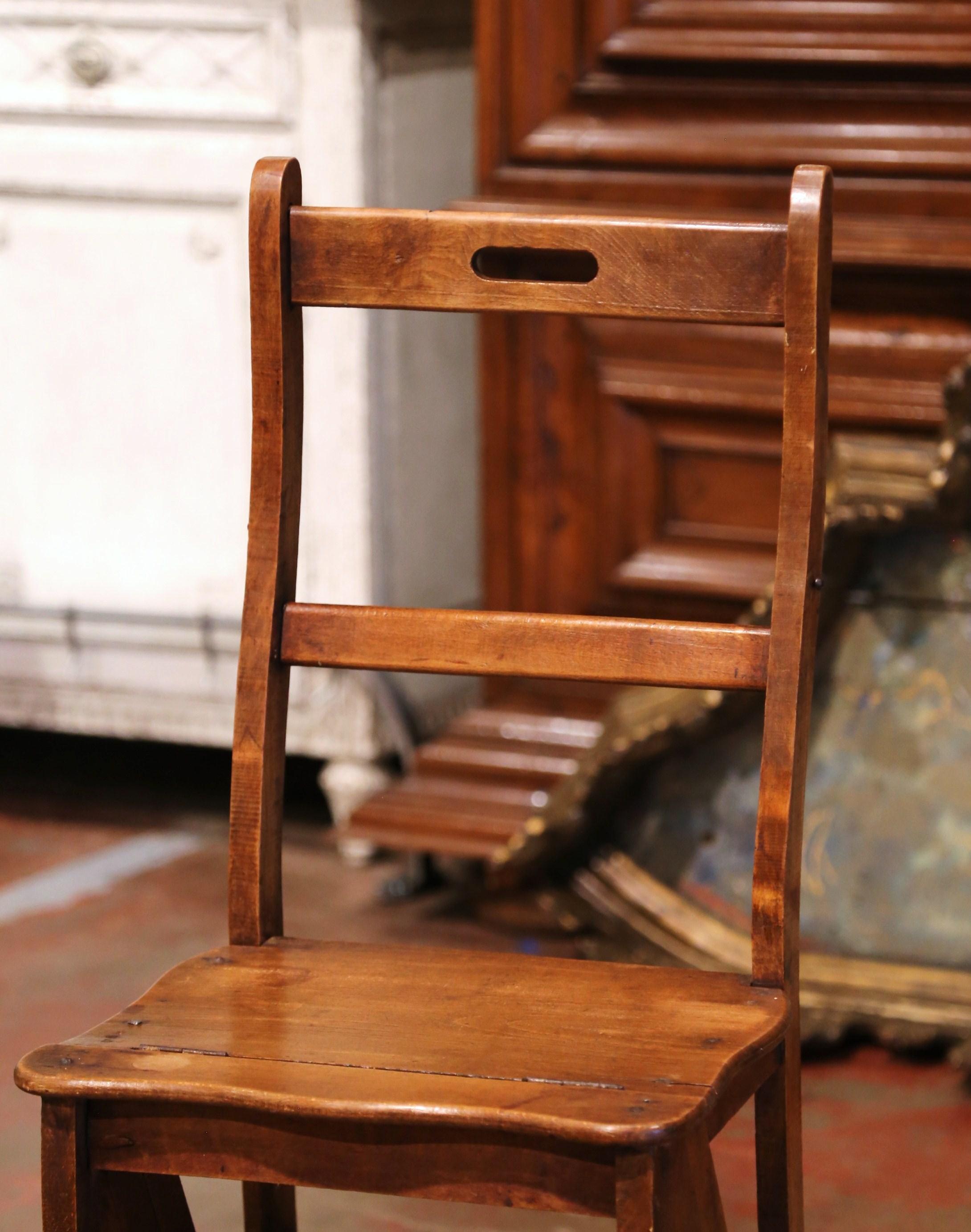 19th Century French Carved Beech Wood Chair Folding Step Ladder 4