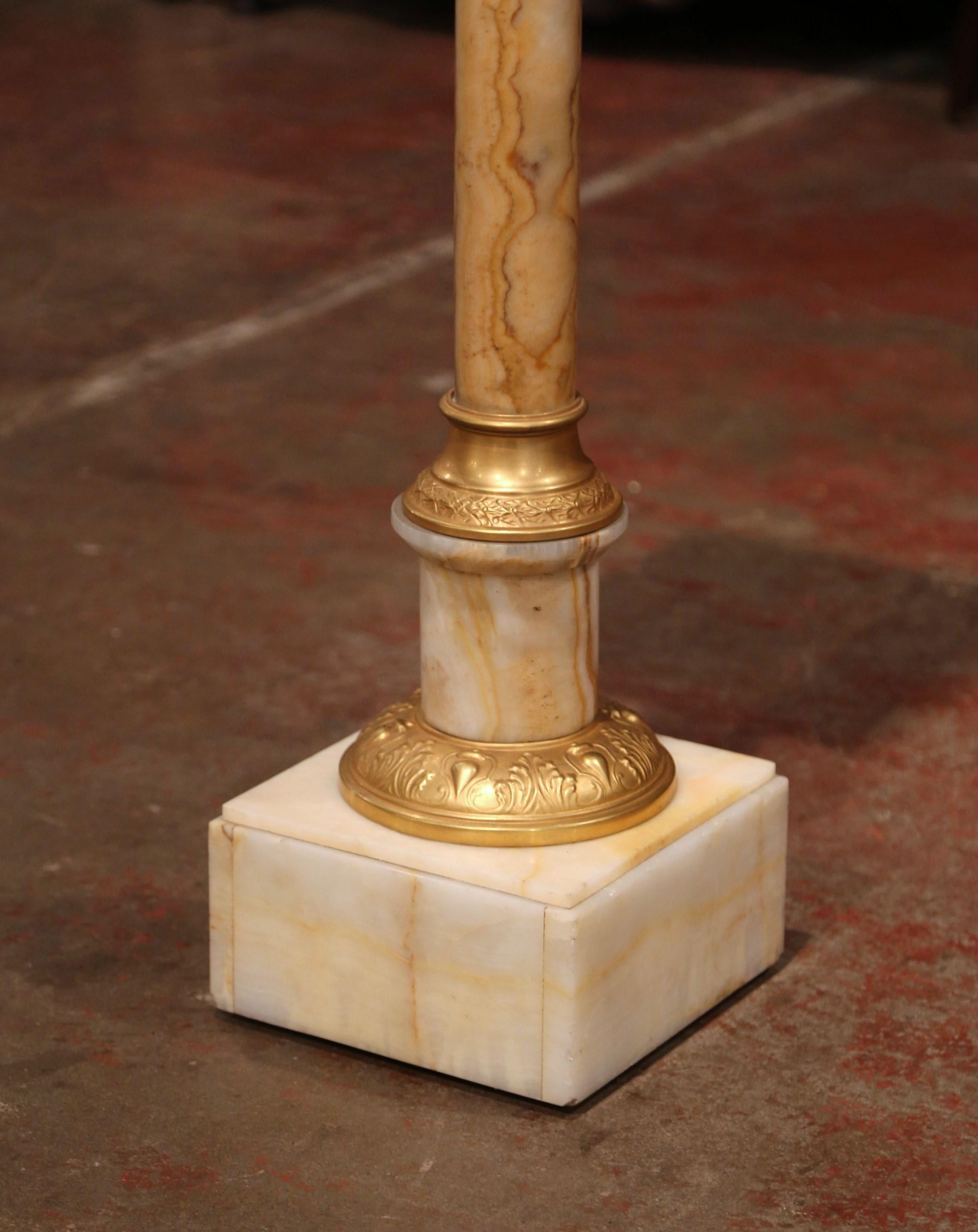 Napoleon III 19th Century French Carved Beige Marble Pedestal Table with Bronze Mounts