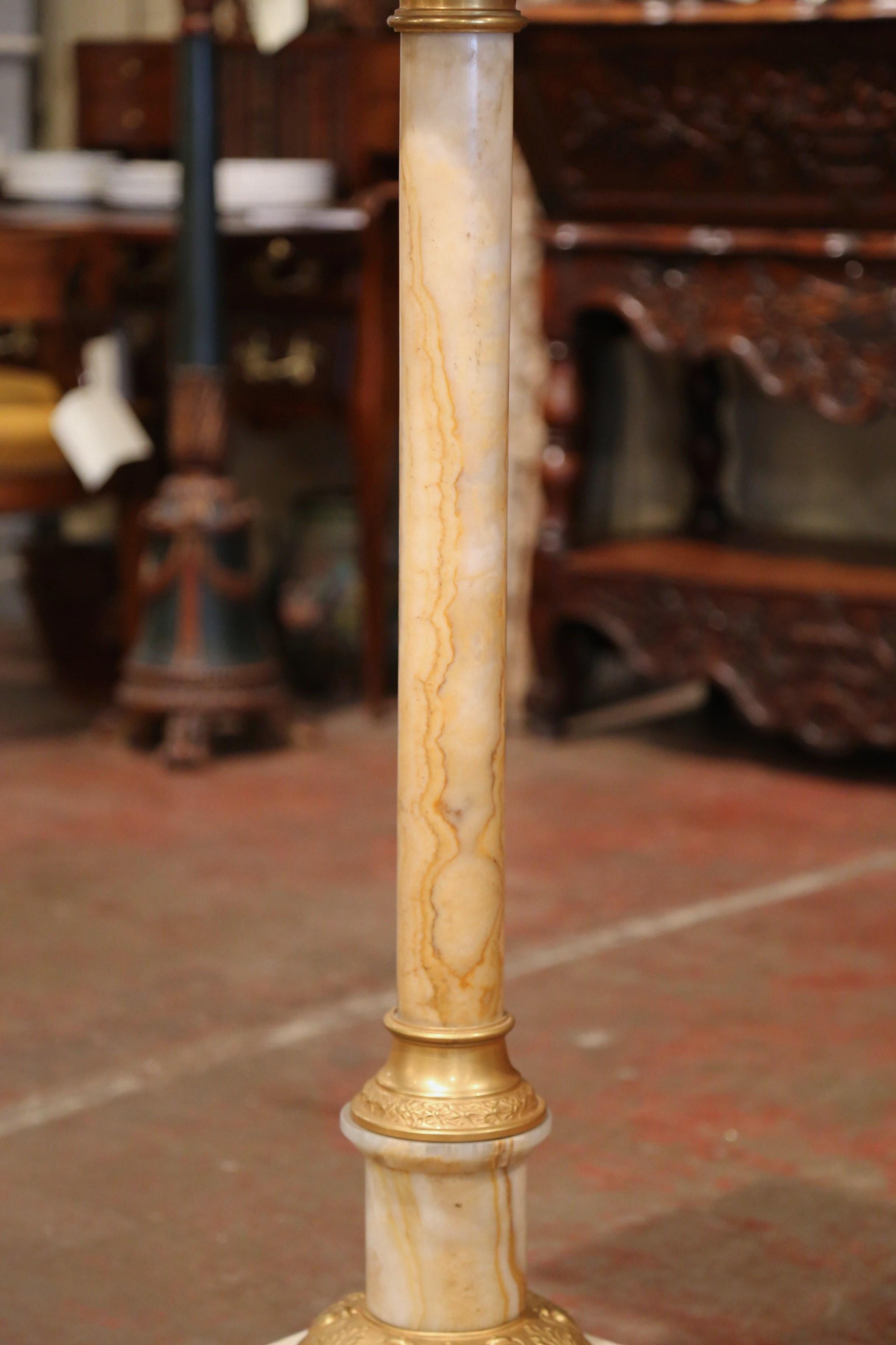 19th Century French Carved Beige Marble Pedestal Table with Bronze Mounts In Excellent Condition In Dallas, TX