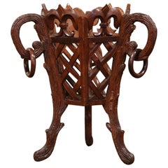 19th Century French Carved Black Forest Walnut Plant Stand with Fleurs de Lys