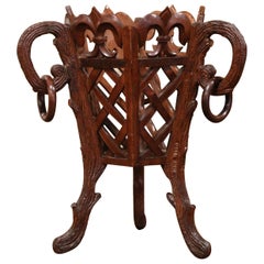 Antique 19th Century French Carved Black Forest Walnut Plant Stand with Fleurs de Lys