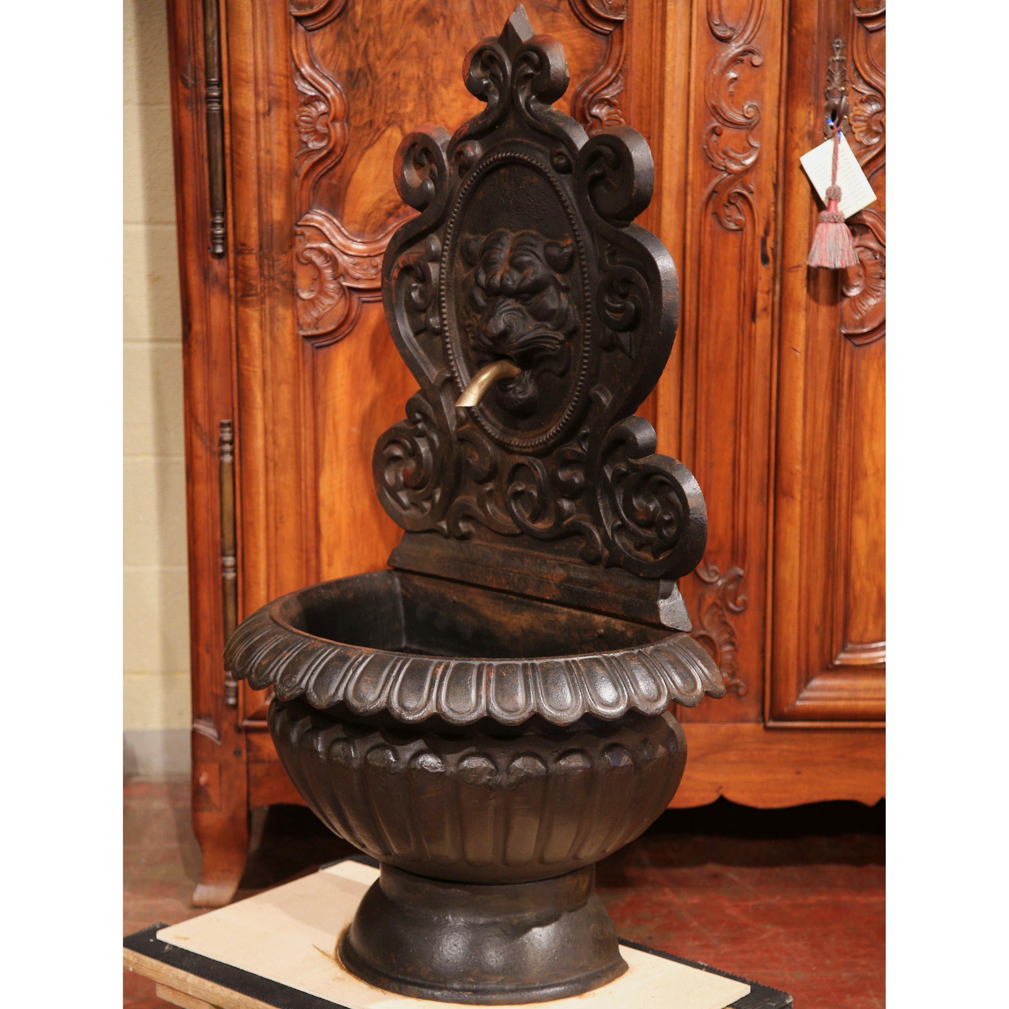 19th Century French Patinated Black Cast Iron Fountain with Lion Head 1