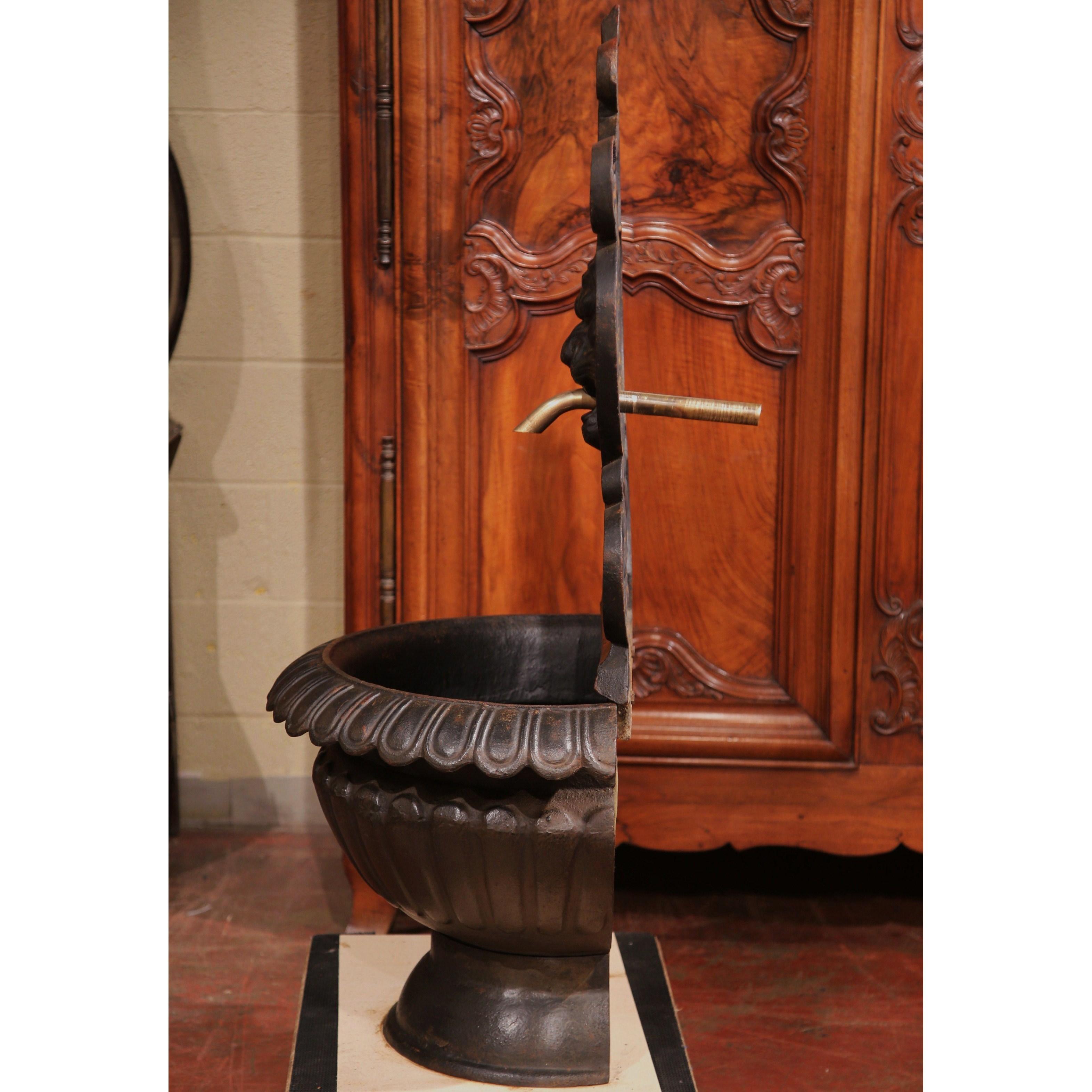 19th Century French Patinated Black Cast Iron Fountain with Lion Head 2