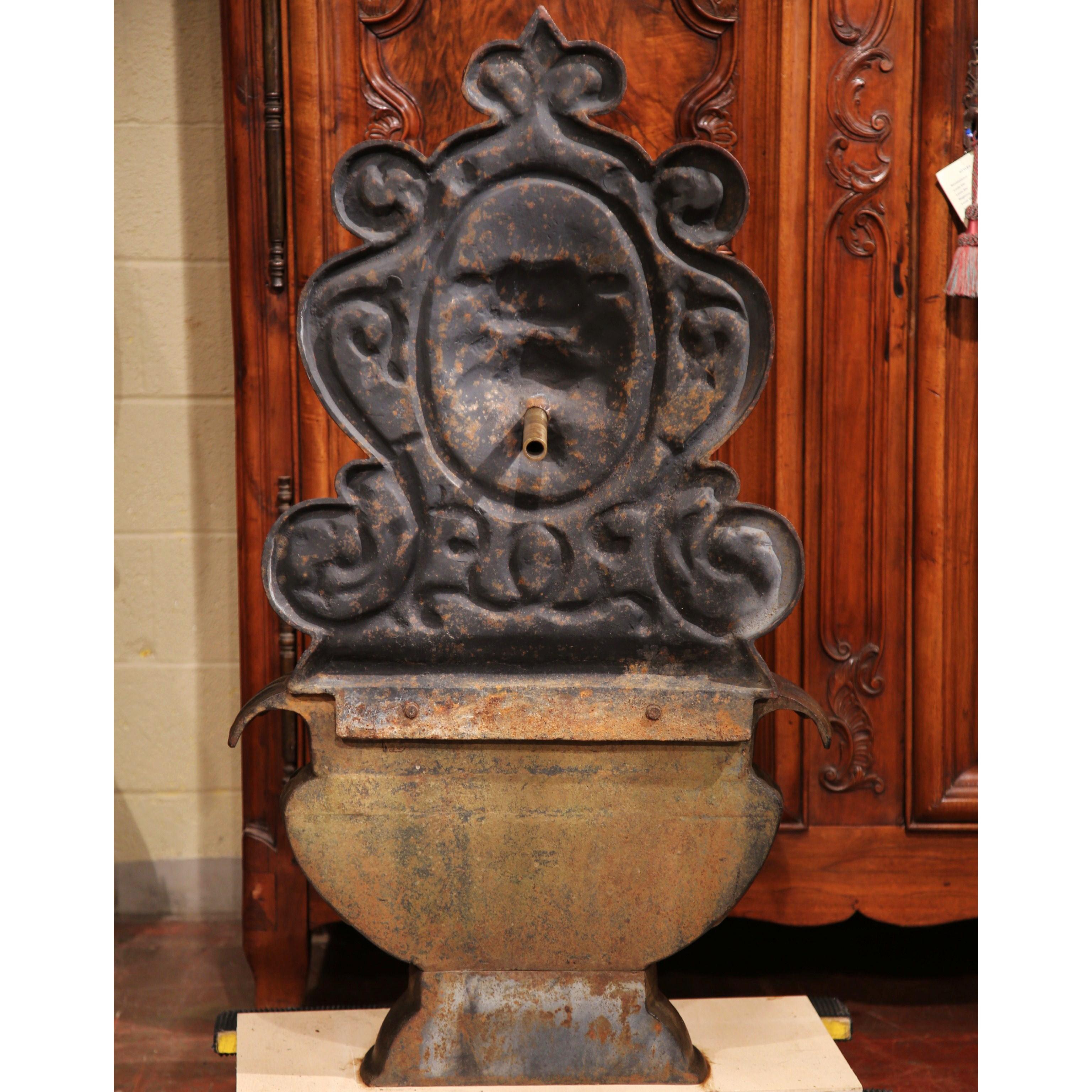 19th Century French Patinated Black Cast Iron Fountain with Lion Head 3