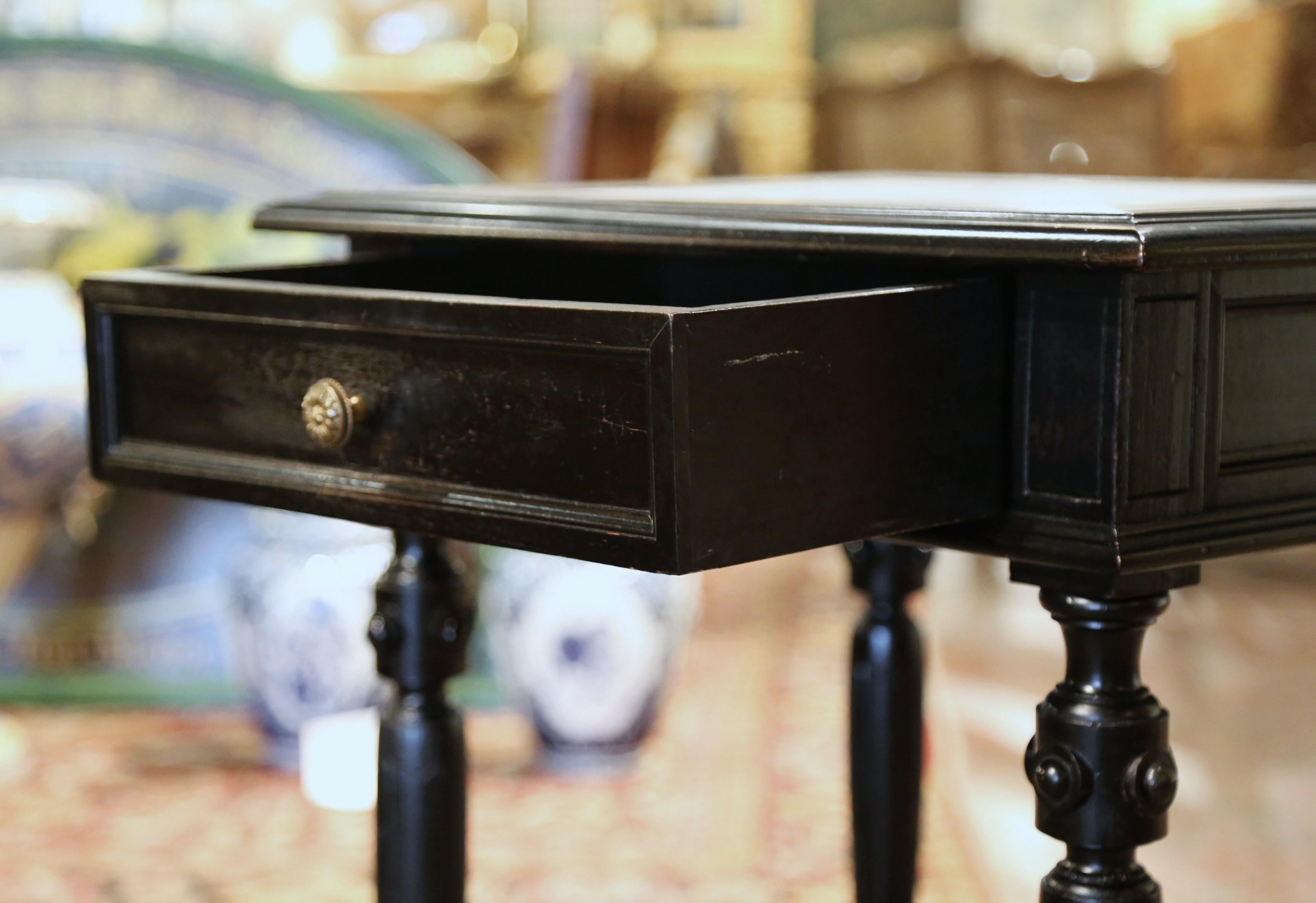 19th Century French, Carved Blackened and Blue and White Painted Tile Side Table For Sale 5