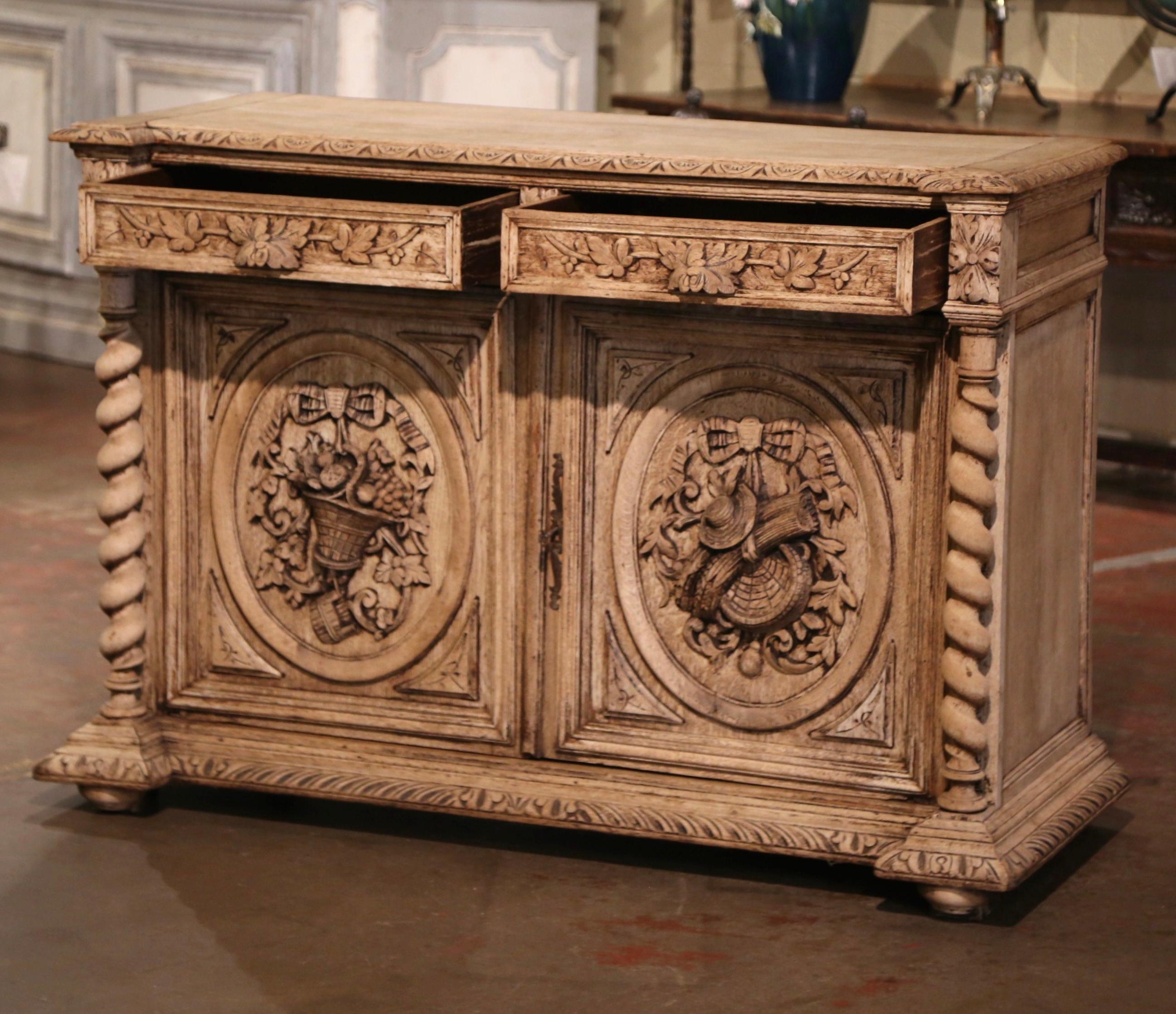 19th Century French Carved Bleached Oak Buffet with Fruit and Leaf Motifs For Sale 6