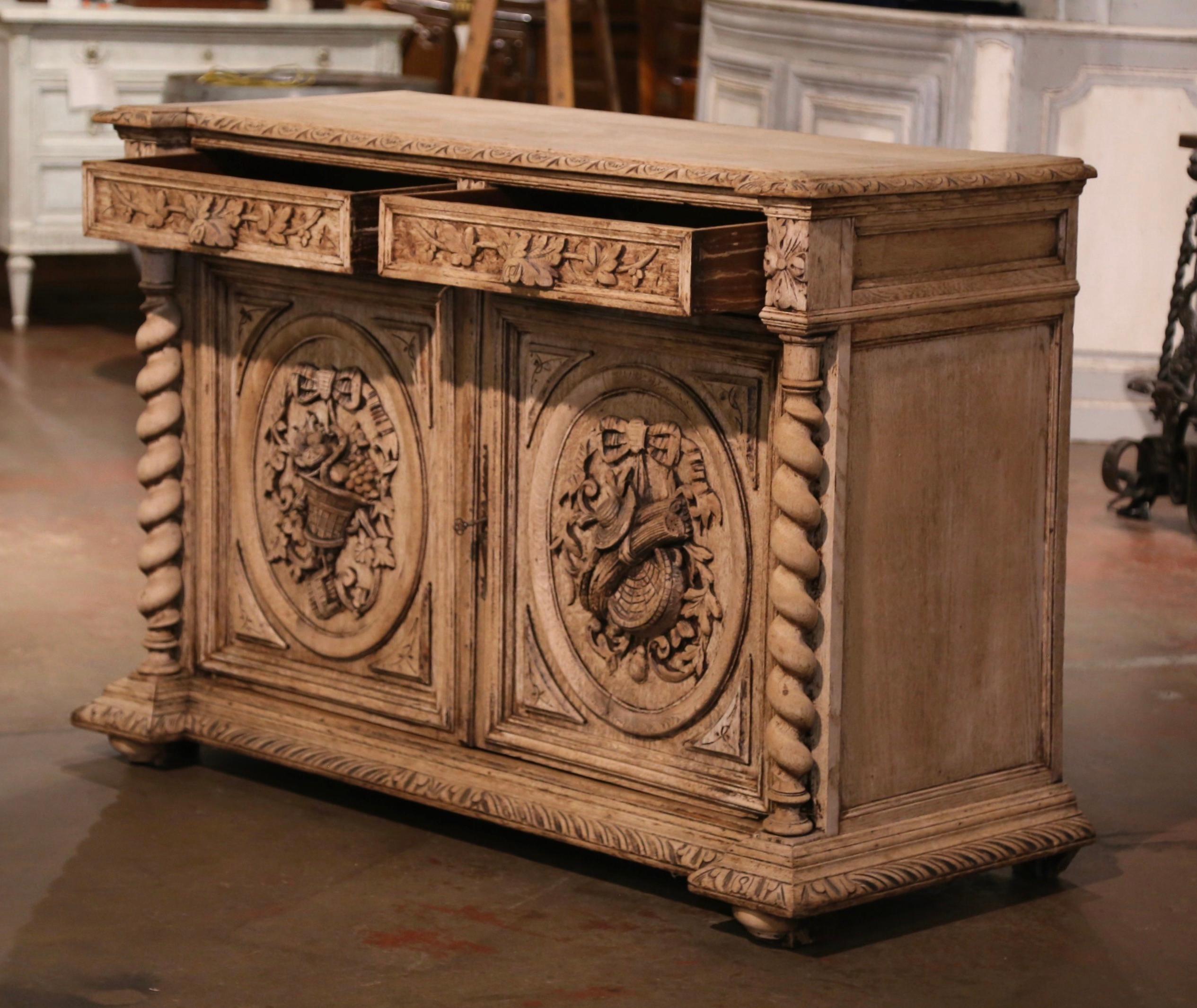 19th Century French Carved Bleached Oak Buffet with Fruit and Leaf Motifs For Sale 7