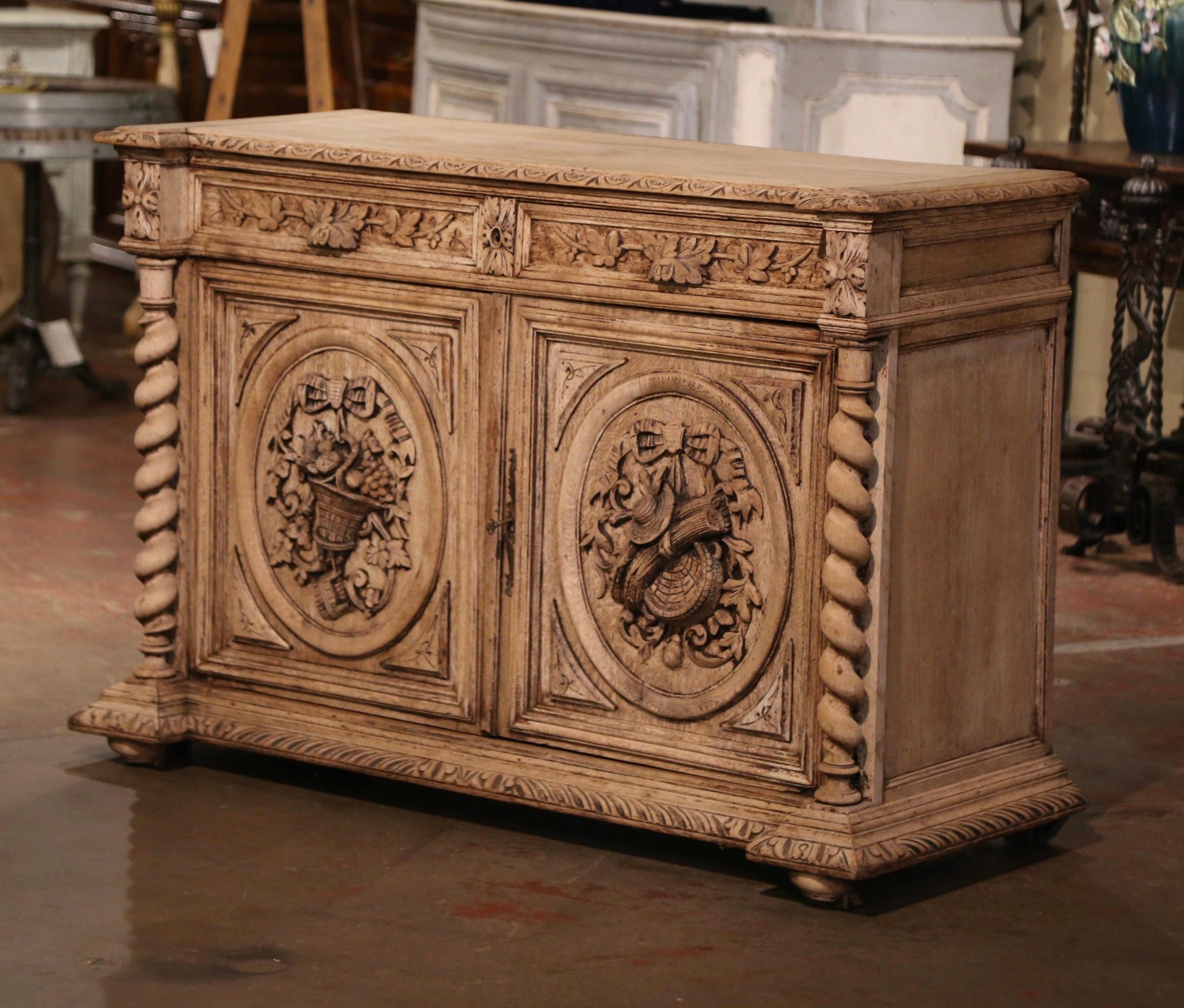 19th Century French Carved Bleached Oak Buffet with Fruit and Leaf Motifs For Sale 2