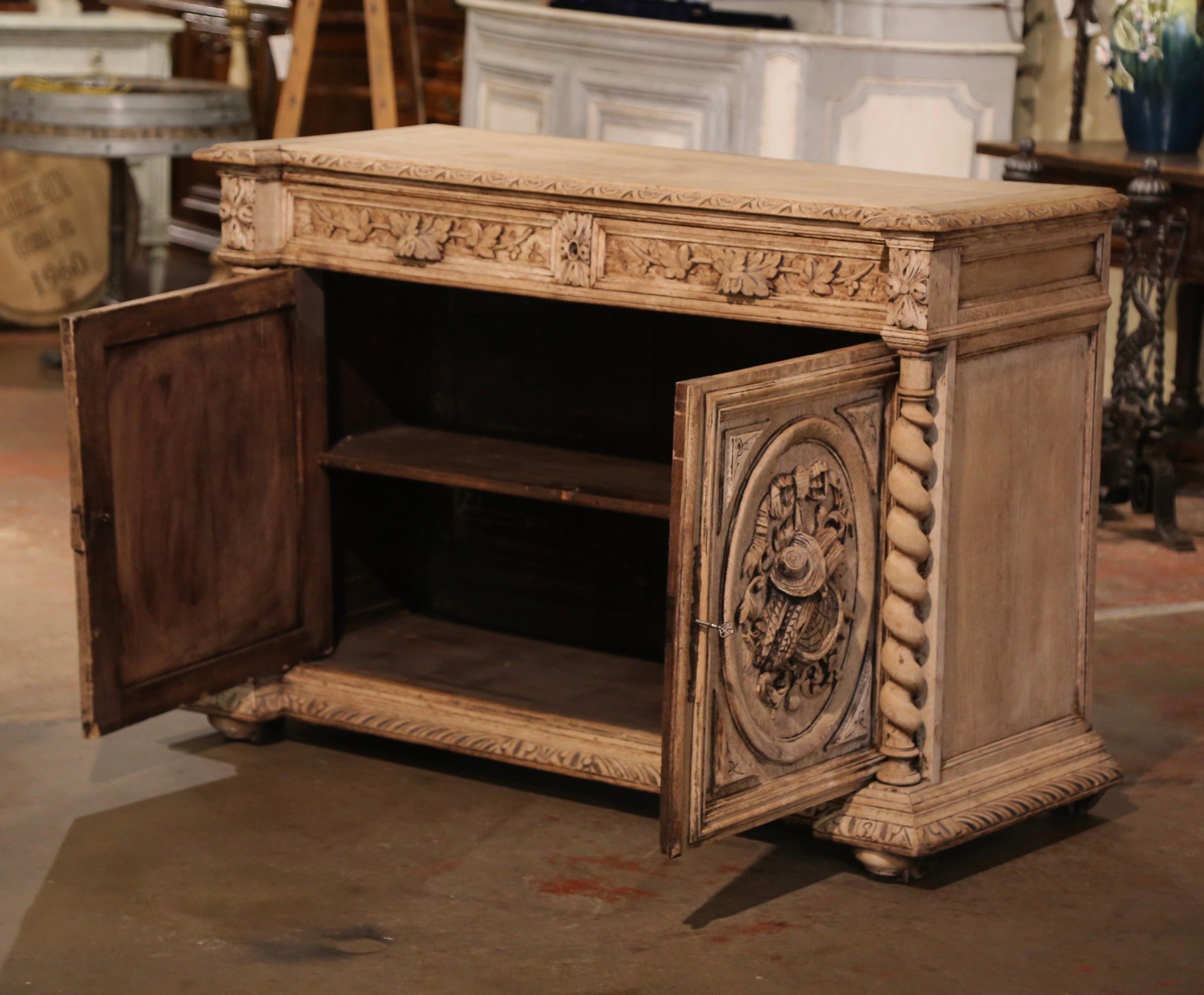 19th Century French Carved Bleached Oak Buffet with Fruit and Leaf Motifs For Sale 4