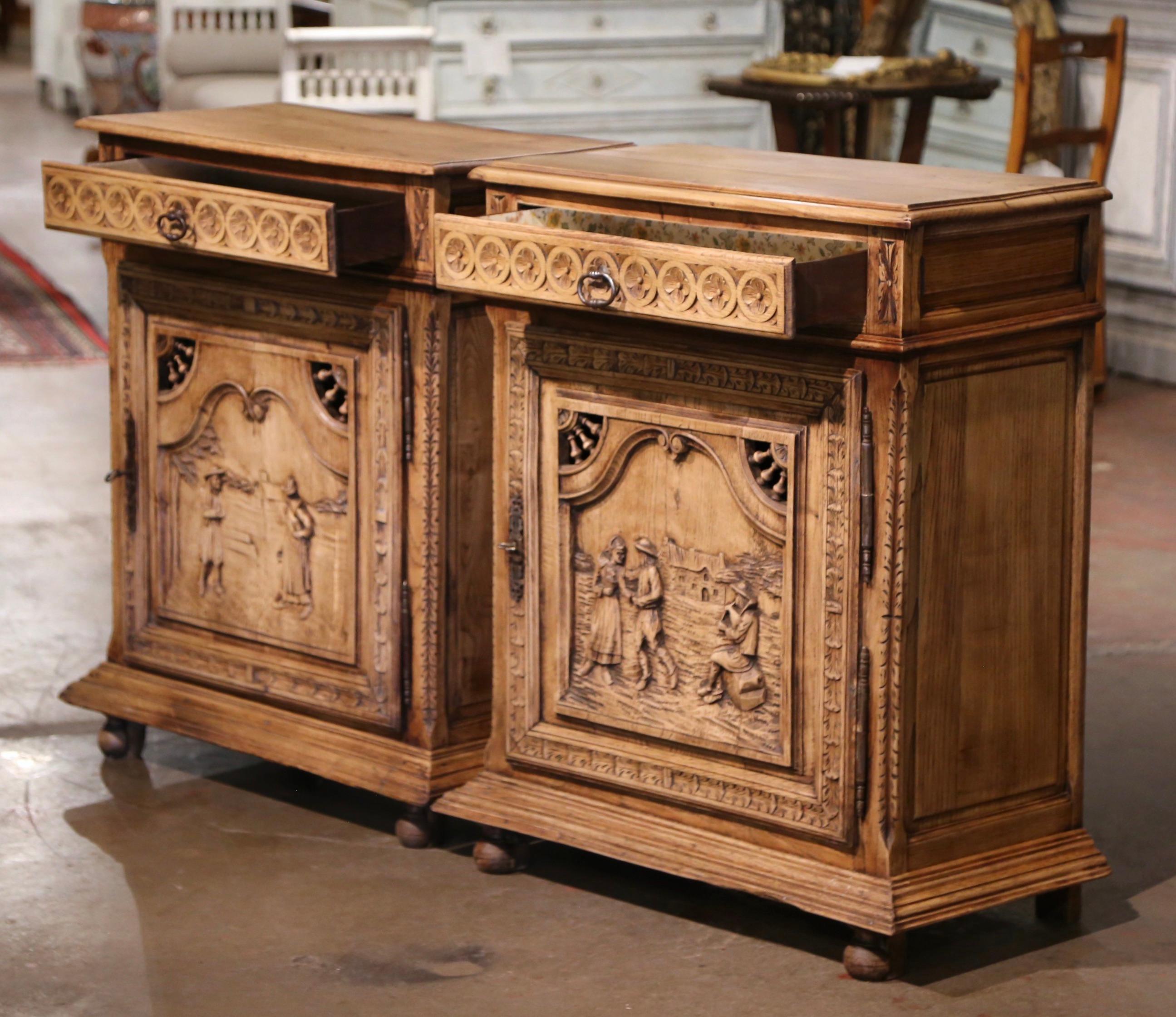  19th Century French Carved Bleached Oak Cabinets from Brittany, Set of Two For Sale 7