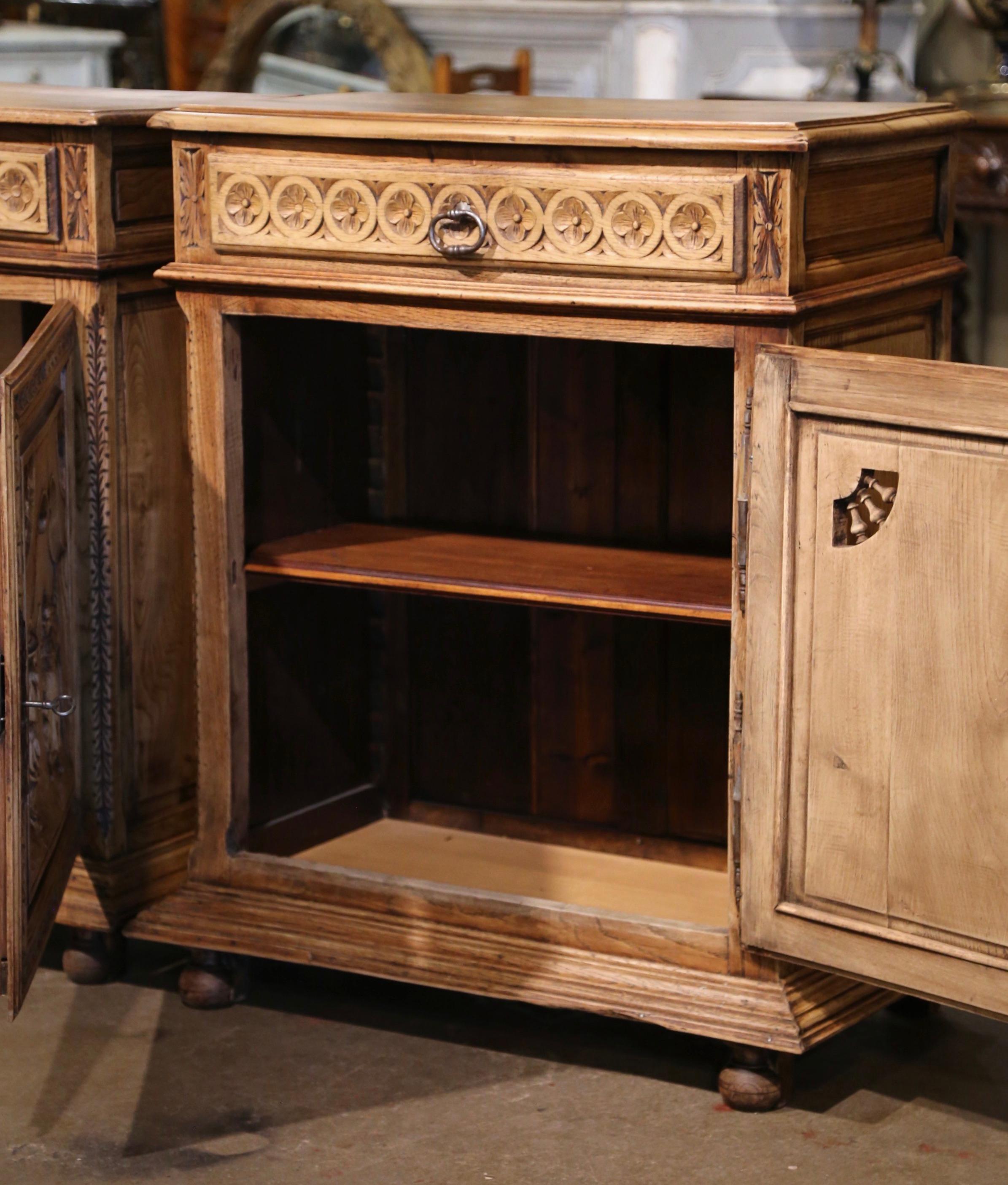 19th Century French Carved Bleached Oak Cabinets from Brittany, Set of Two For Sale 11