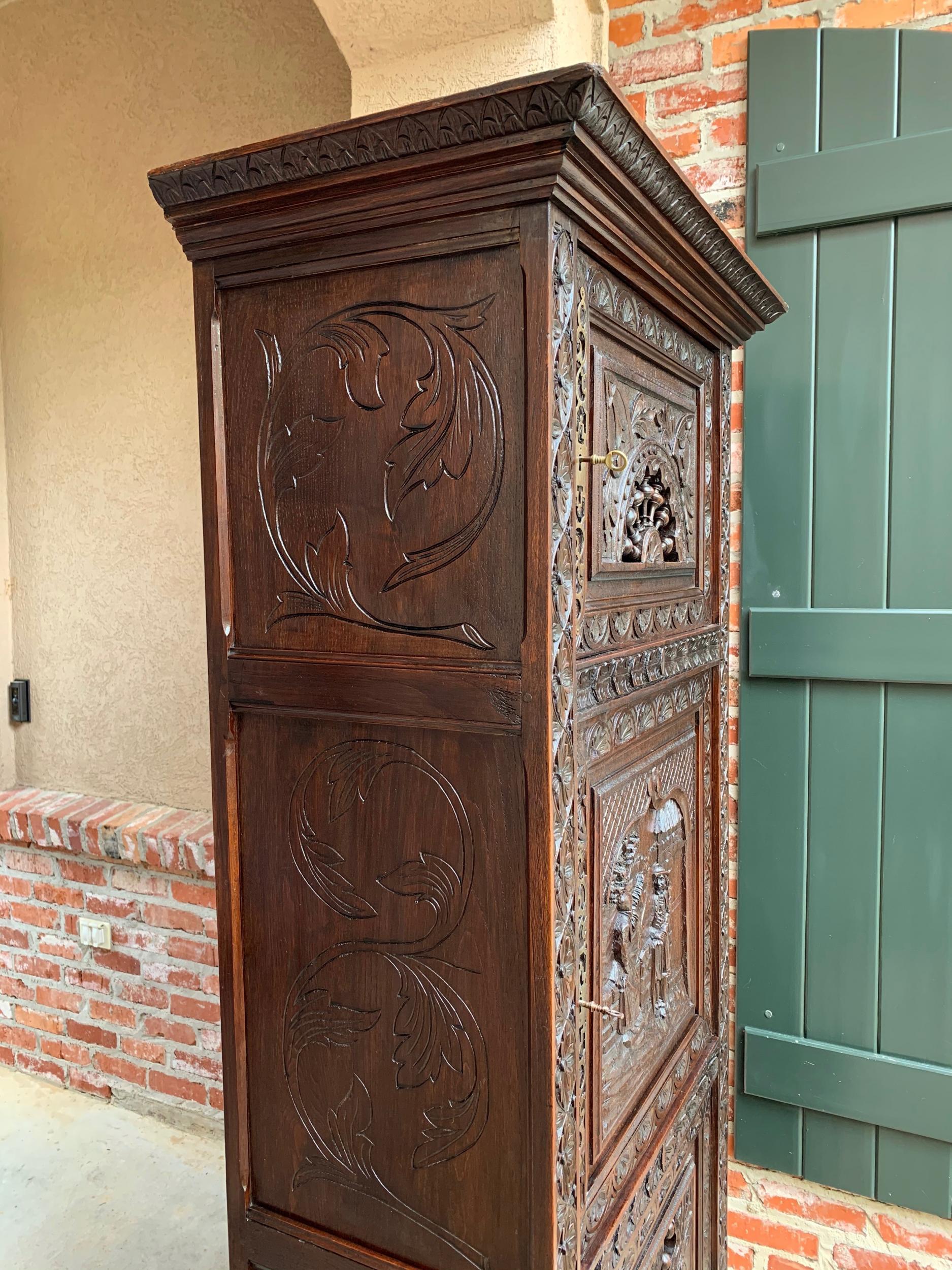 19th Century French Carved Bonnetiere Armoire Cabinet Brittany Breton Wardrobe 7