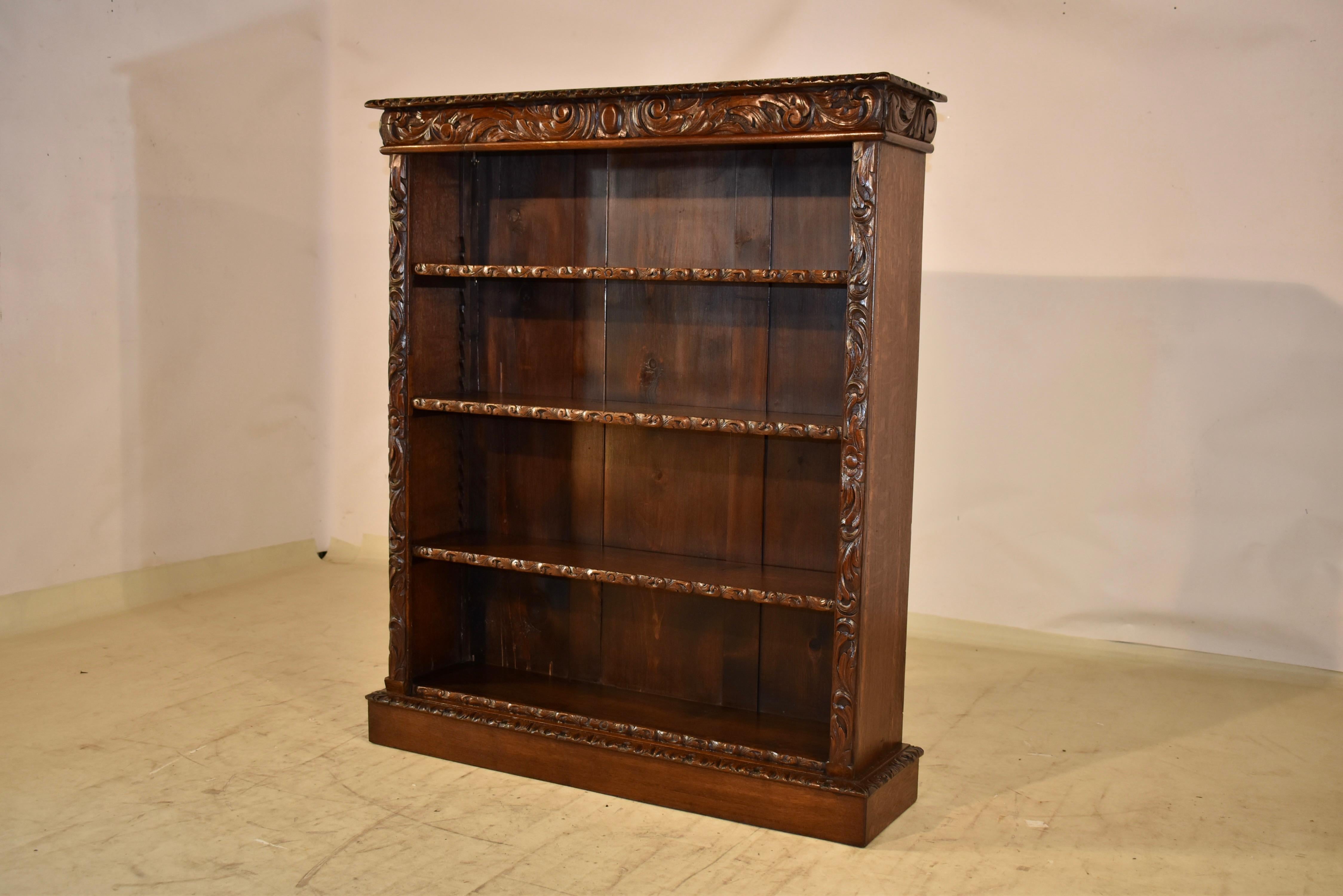 Oak 19th Century French Carved Bookcase For Sale