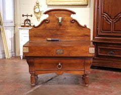 19th Century French Carved Butcher Block with Back and Bronze Cow Head