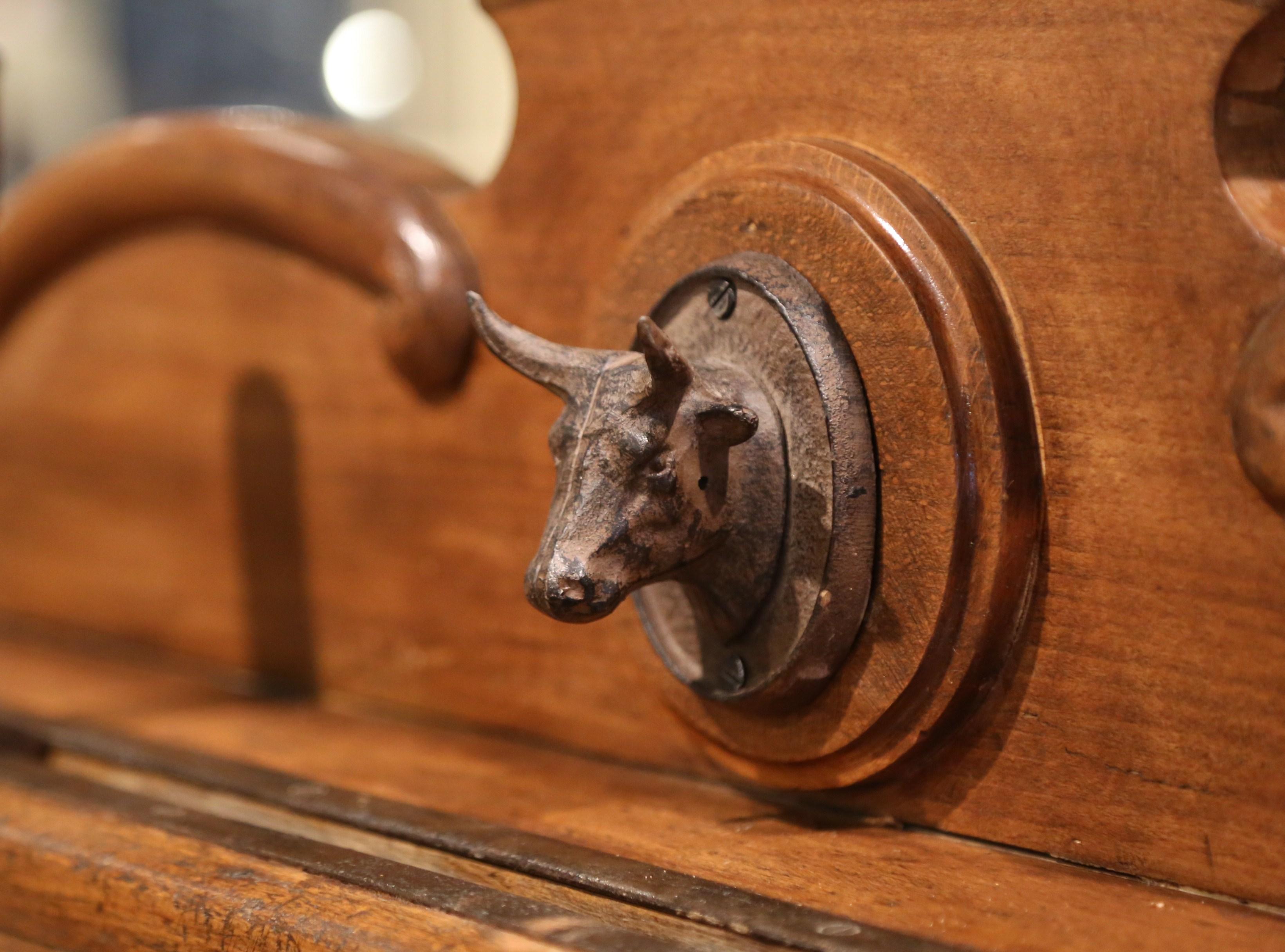 19th Century French Carved Butcher Block with Back and Meat Cleaver Knife Slot 4