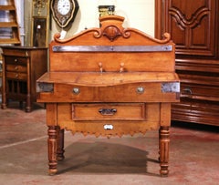 19th Century French Carved Butcher Block with Back and Meat Cleaver Knife Slot