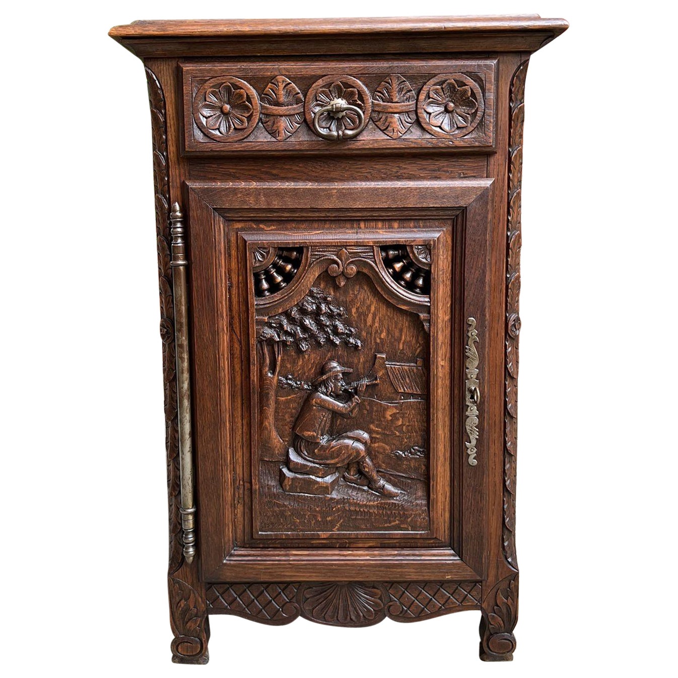 19th century French Carved Cabinet Breton Brittany Petite End Table