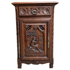 Antique 19th century French Carved Cabinet Breton Brittany Petite End Table
