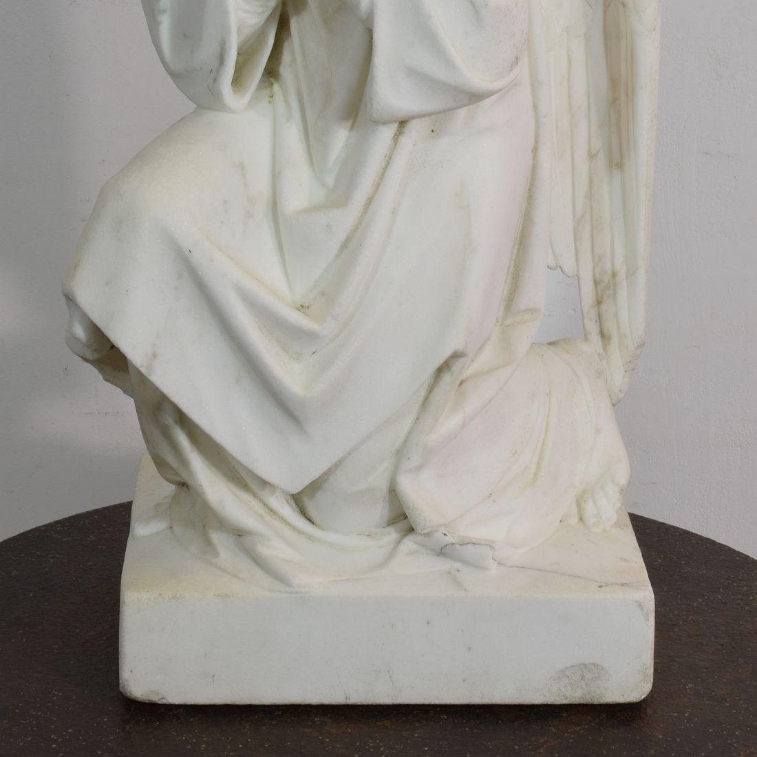 19th Century French Carved Carrara Marble Angel 7