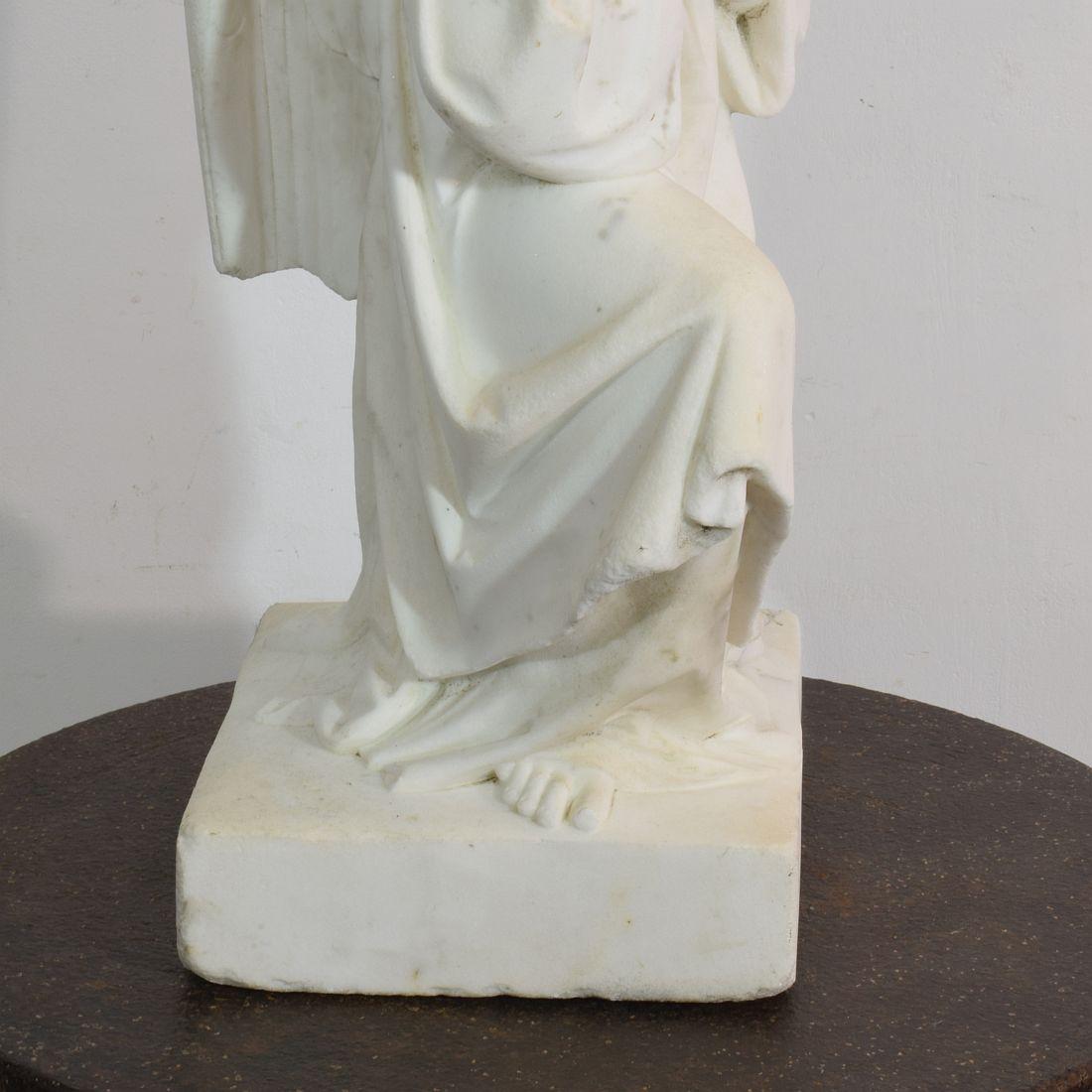 19th Century French Carved Carrara Marble Angel 9