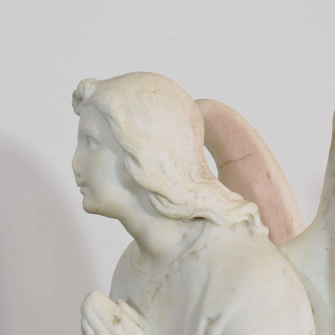 19th Century French Carved Carrara Marble Angel 10