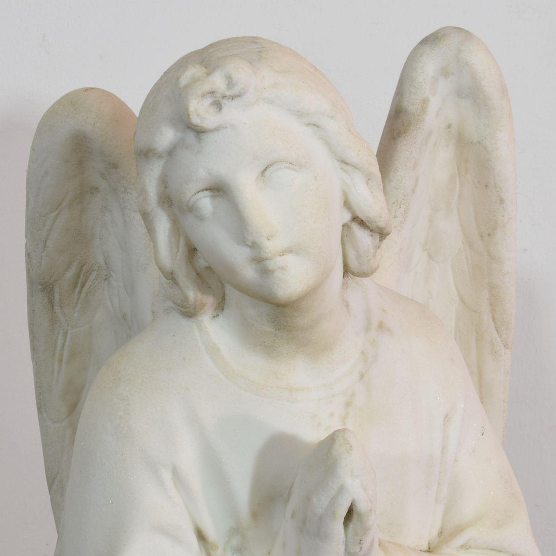19th Century French Carved Carrara Marble Angel 11