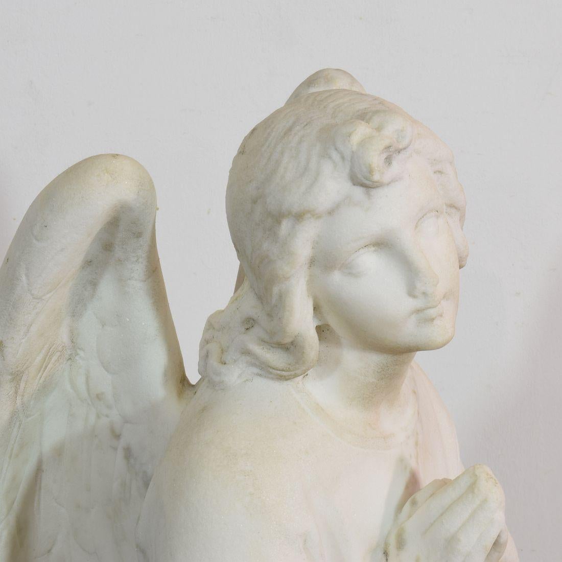 19th Century French Carved Carrara Marble Angel 12
