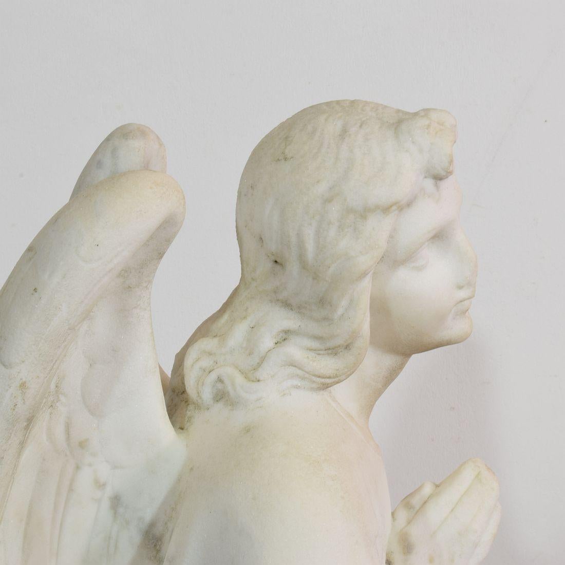 19th Century French Carved Carrara Marble Angel 13