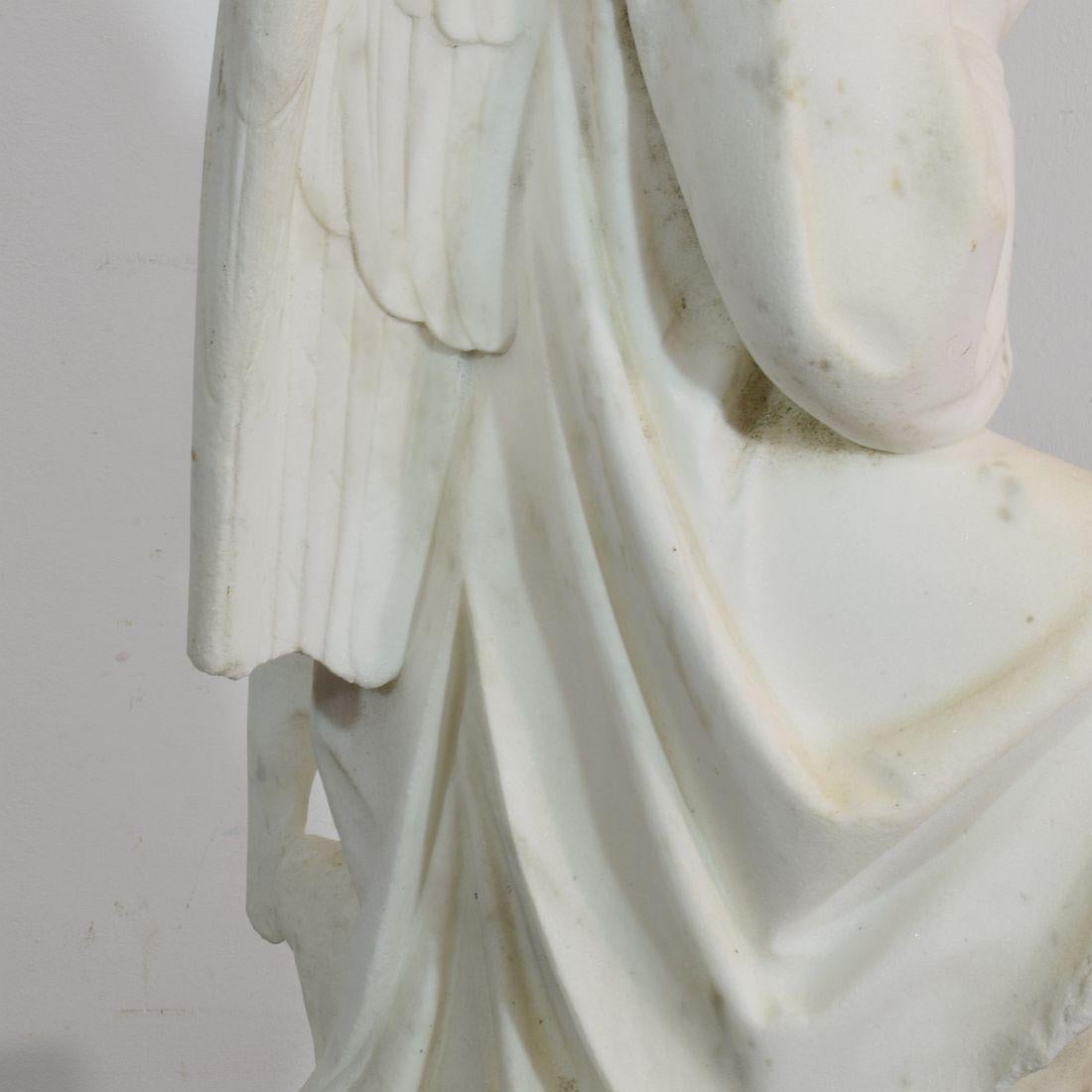 19th Century French Carved Carrara Marble Angel 14