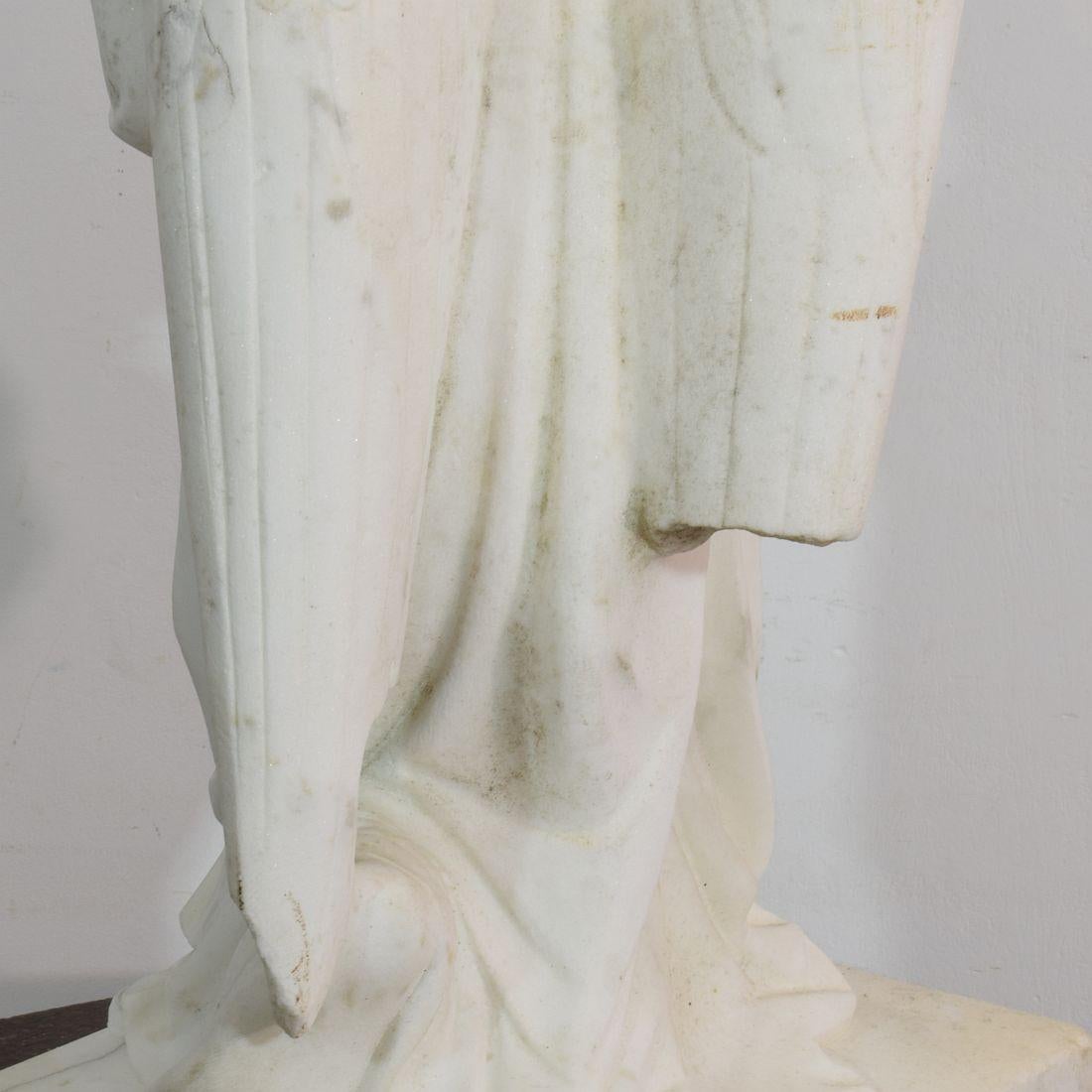 19th Century French Carved Carrara Marble Angel 15
