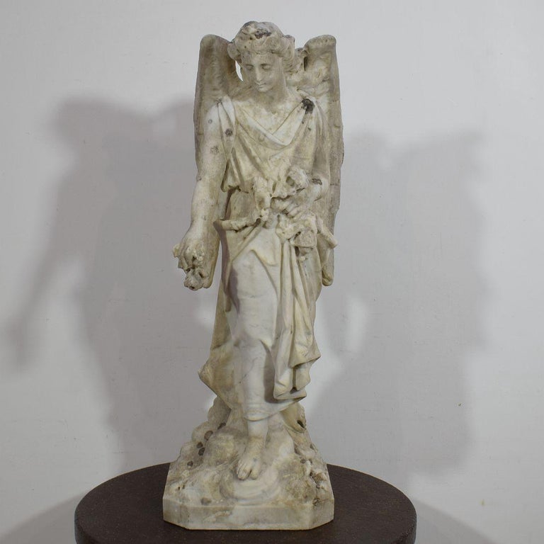 19th Century French Carved Carrara Marble Angel at 1stDibs