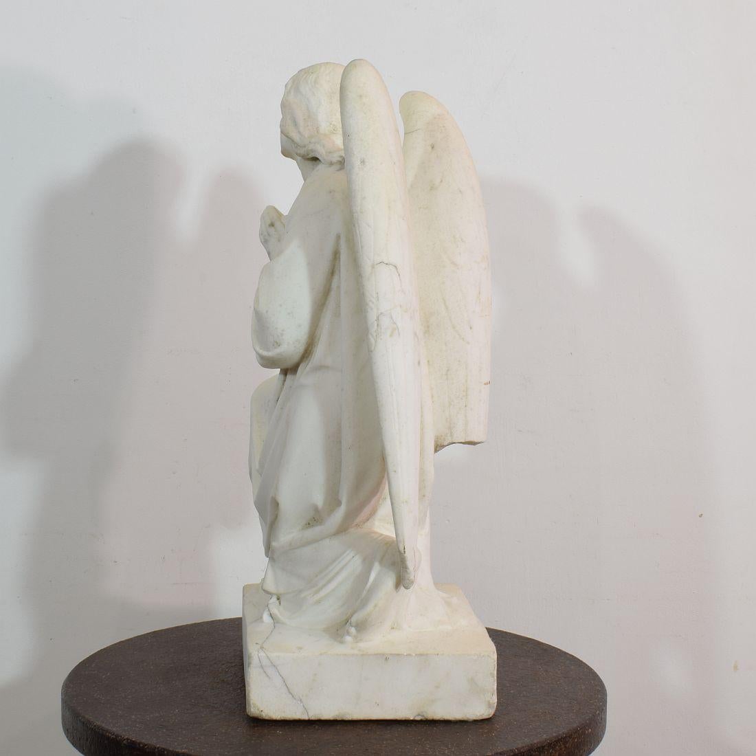 19th Century French Carved Carrara Marble Angel 1
