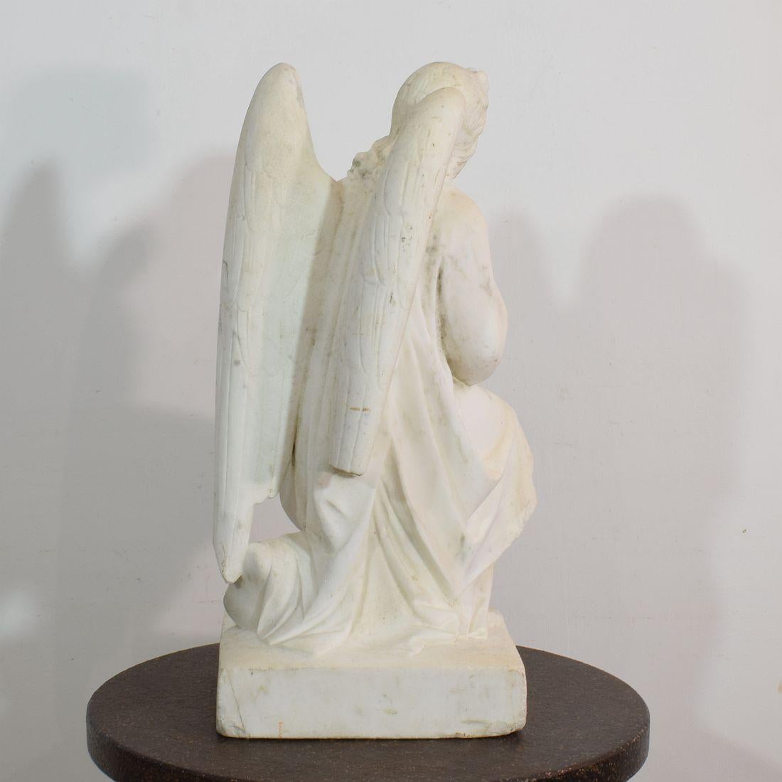 19th Century French Carved Carrara Marble Angel 2